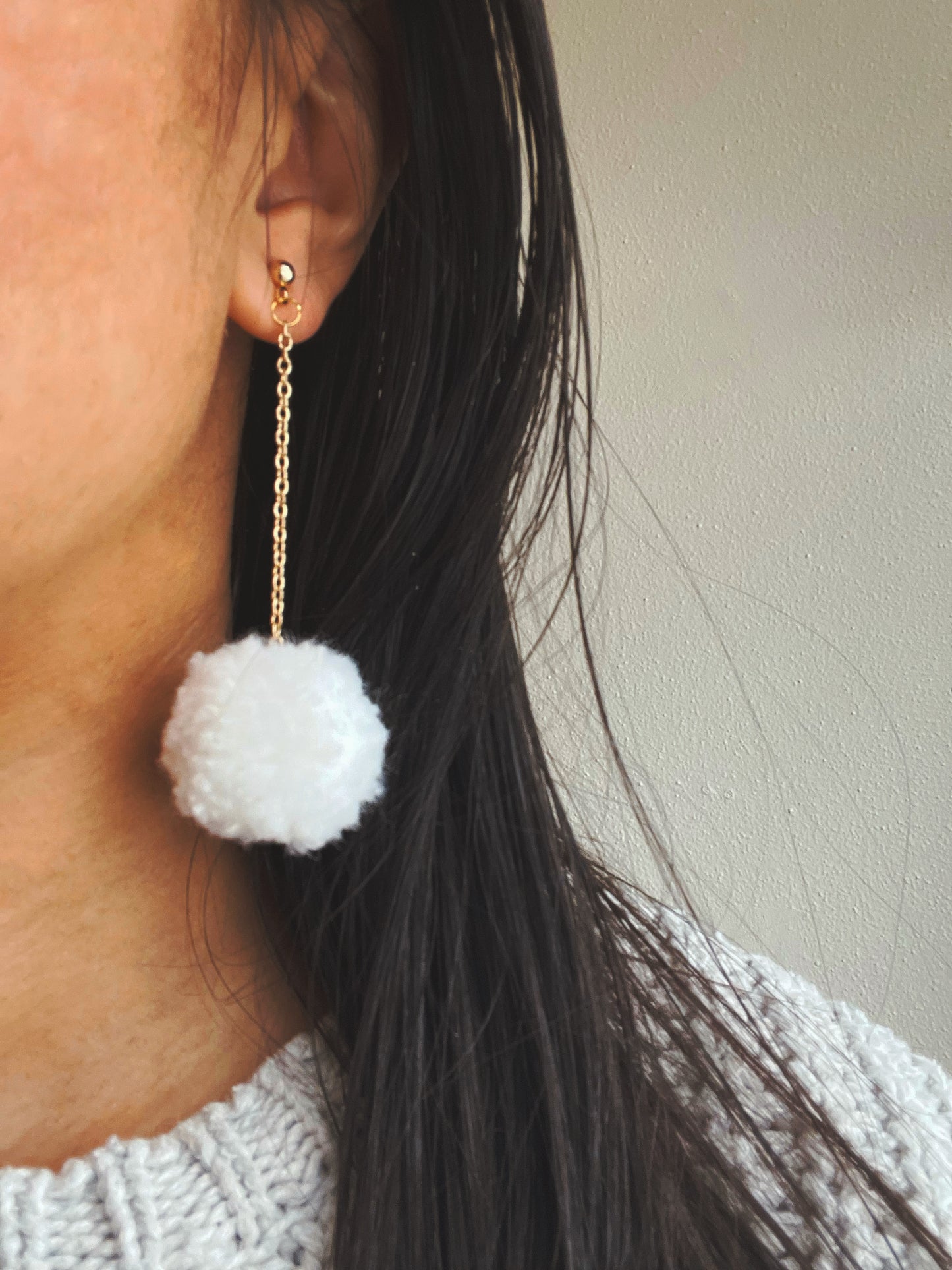 Jasmine White Pom Pom Earrings