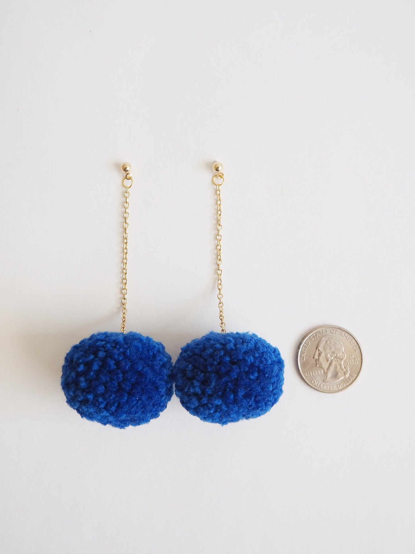 Royal Blue Pom Pom Ball Long Earrings
