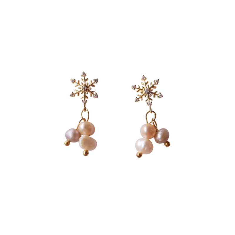 Snowflake Freshwater Pearl Dangle Earrings