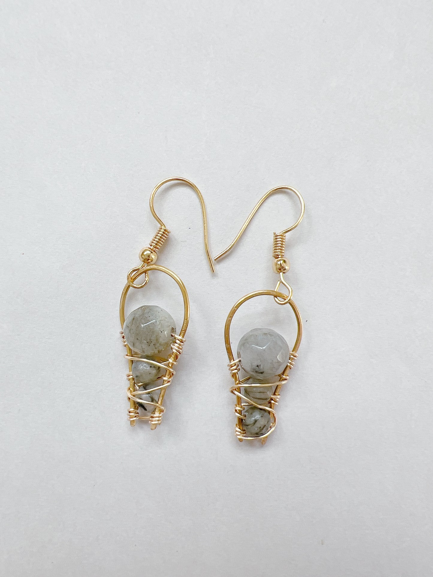 Labradorite Gemstone Wire Wrapped Oval Shape Earrings