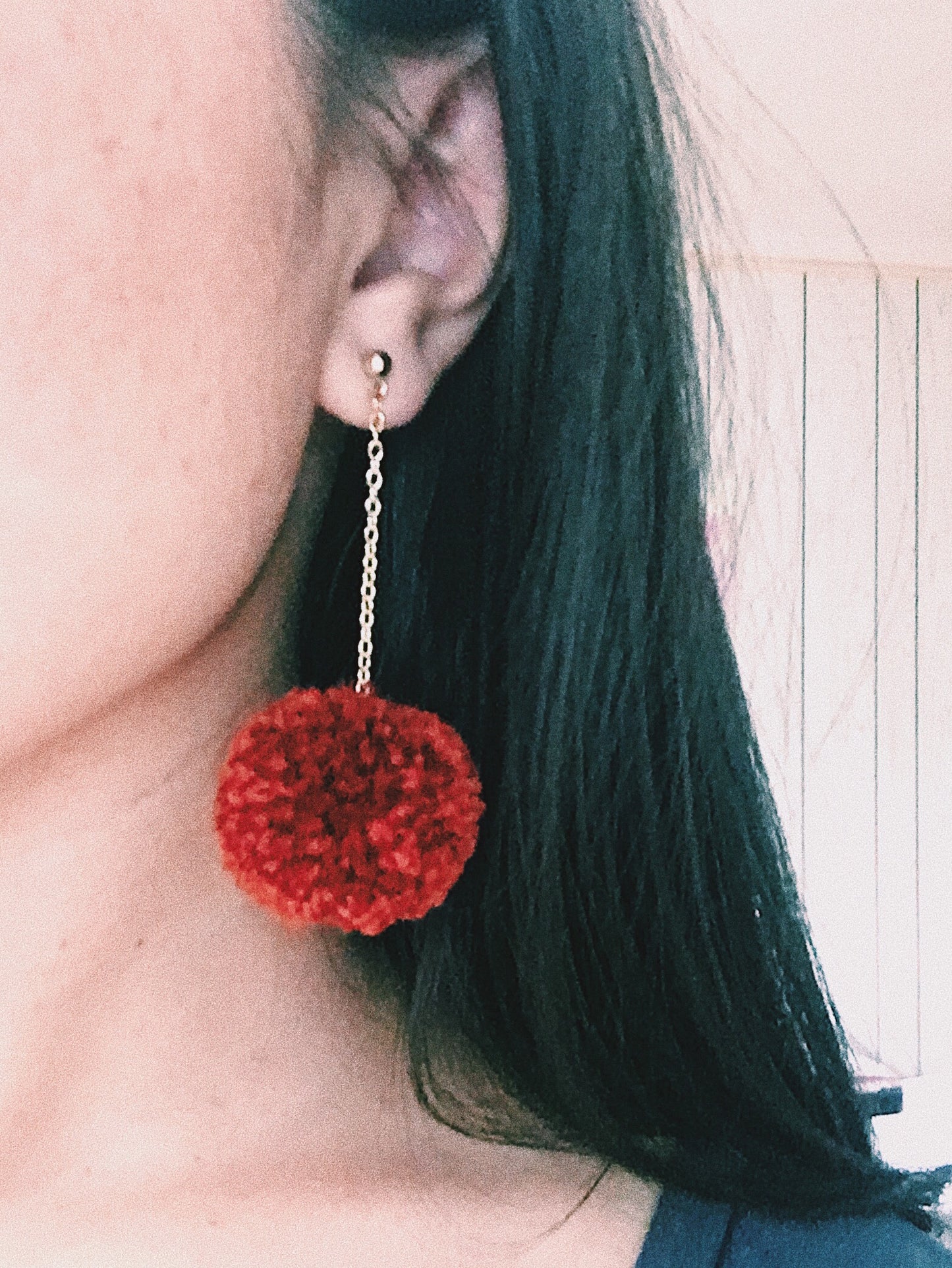 Red Wine Pom Pom Earrings - Nariss by Narissara