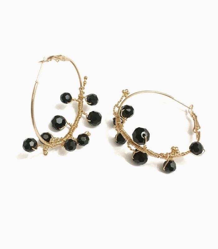 Black Crystal Wrapped Hoop Earrings