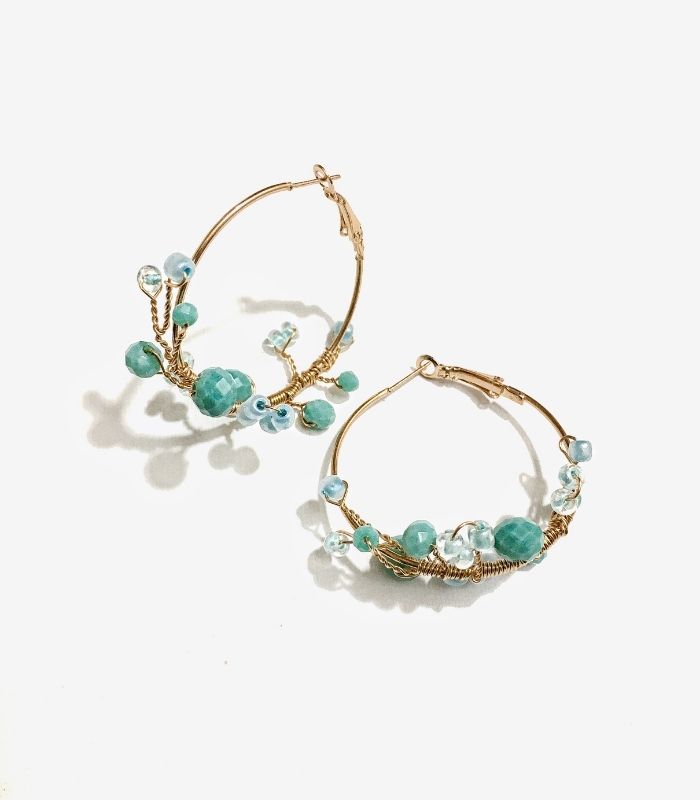 Blue Crystal Wrapped Hoop Earrings