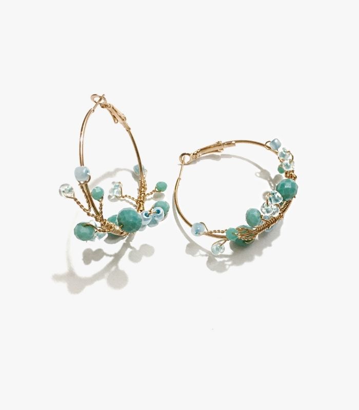 Branch Blue Beaded Hoop Earrings