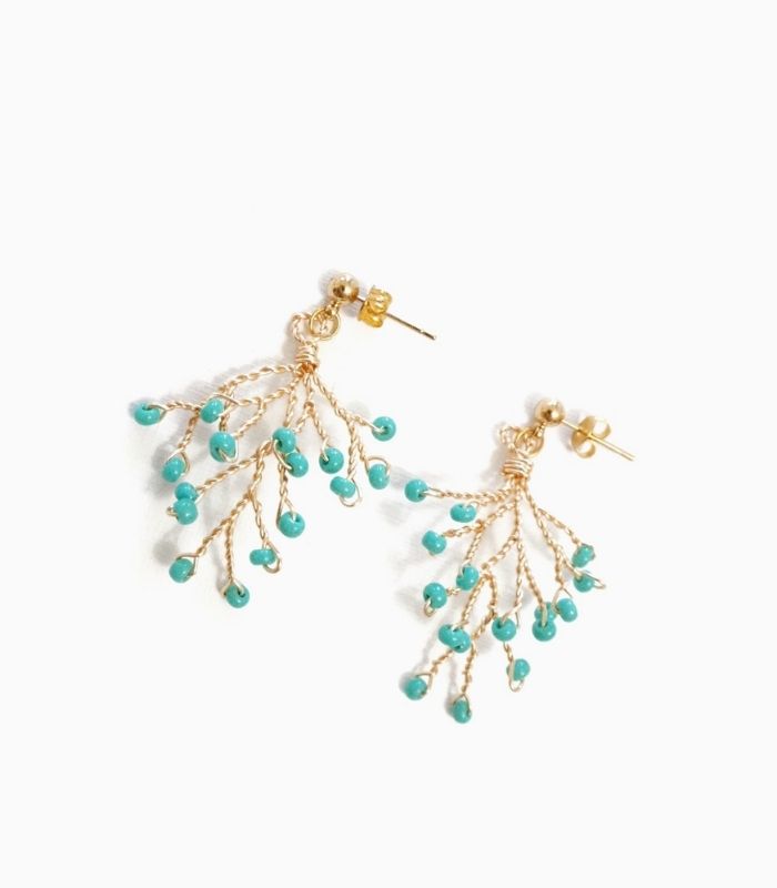 Seed Beaded Turquoise Branch Earrings