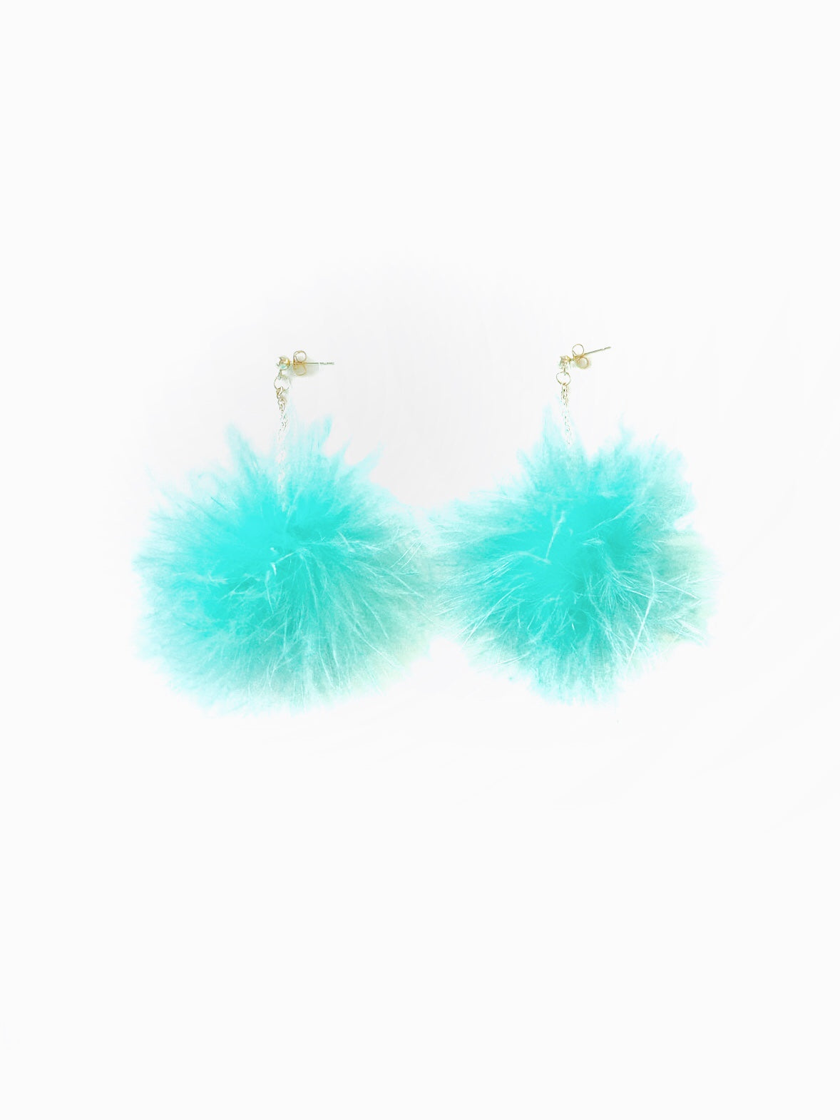 Mint_Fluffy_Feather_Pom_Pom_Earrings