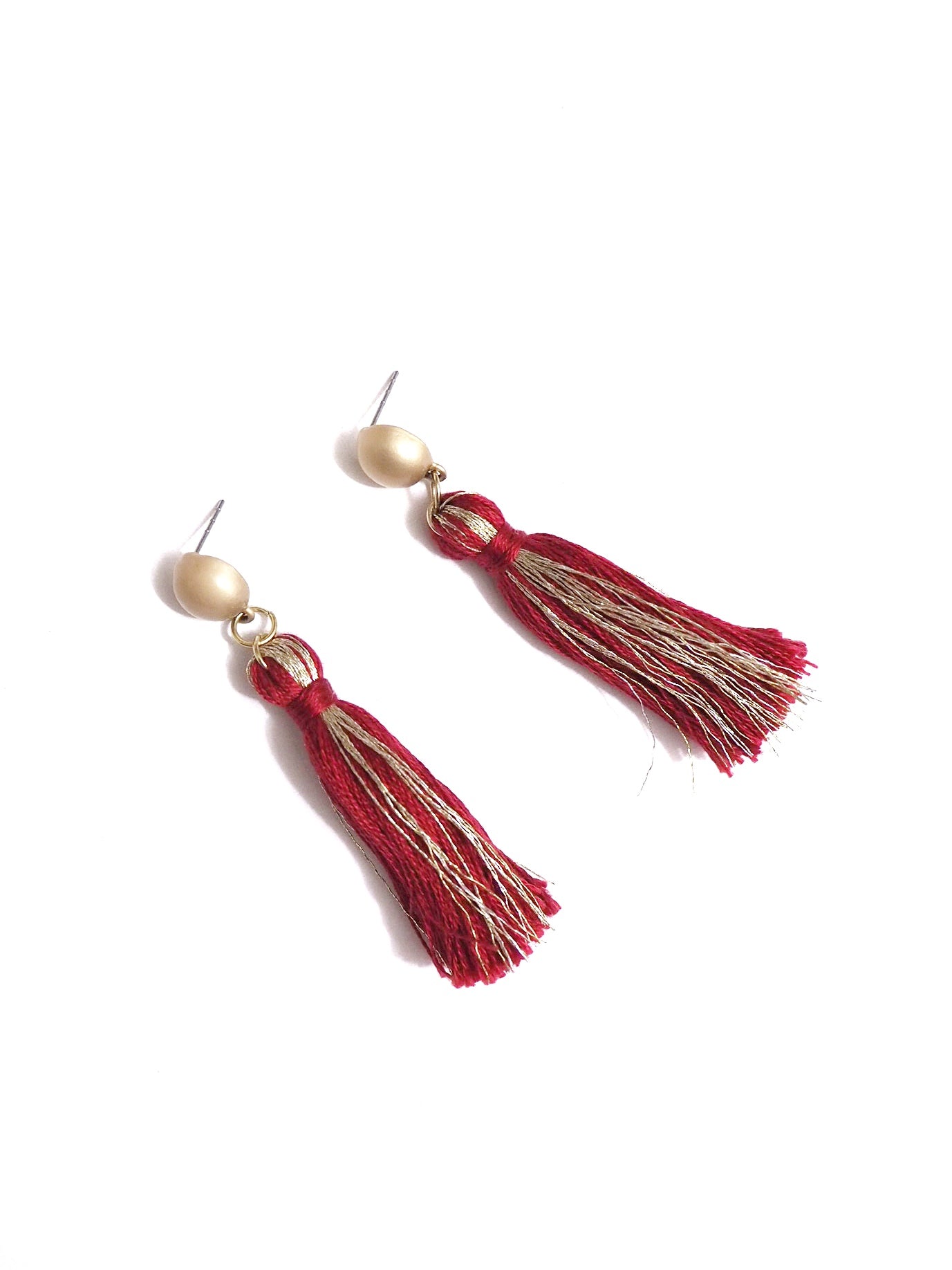 Red Wine Pom Pom Earrings - Nariss by Narissara