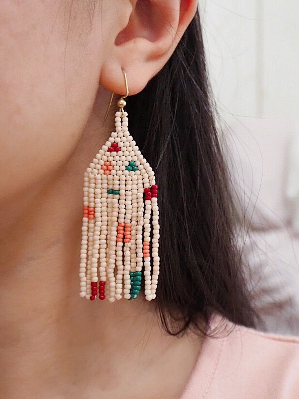 Minimalist Hand Seed Beaded Earrings