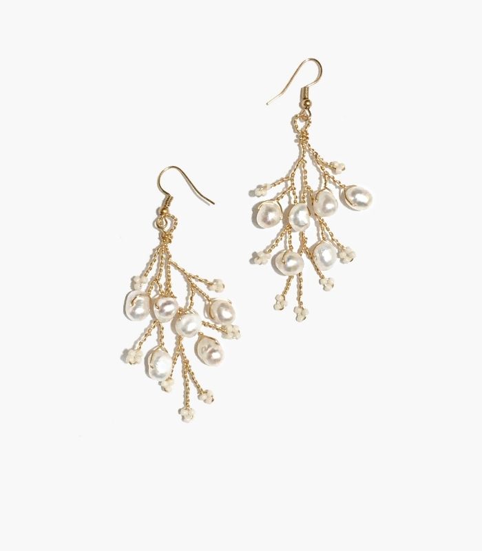 White Pearl Branch Wedding Earrings