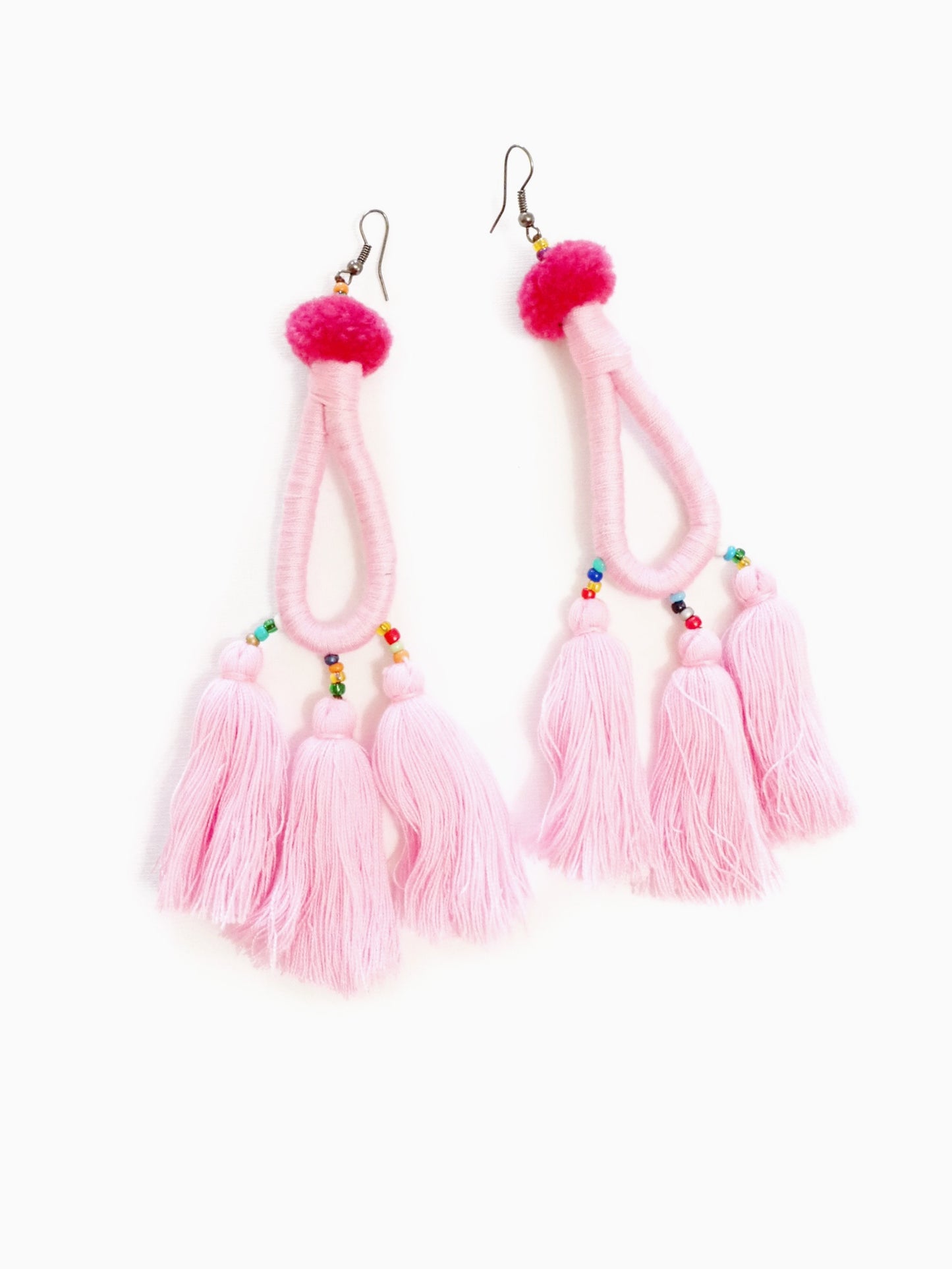 Pink_Boho_Tassel_Big_Earrings
