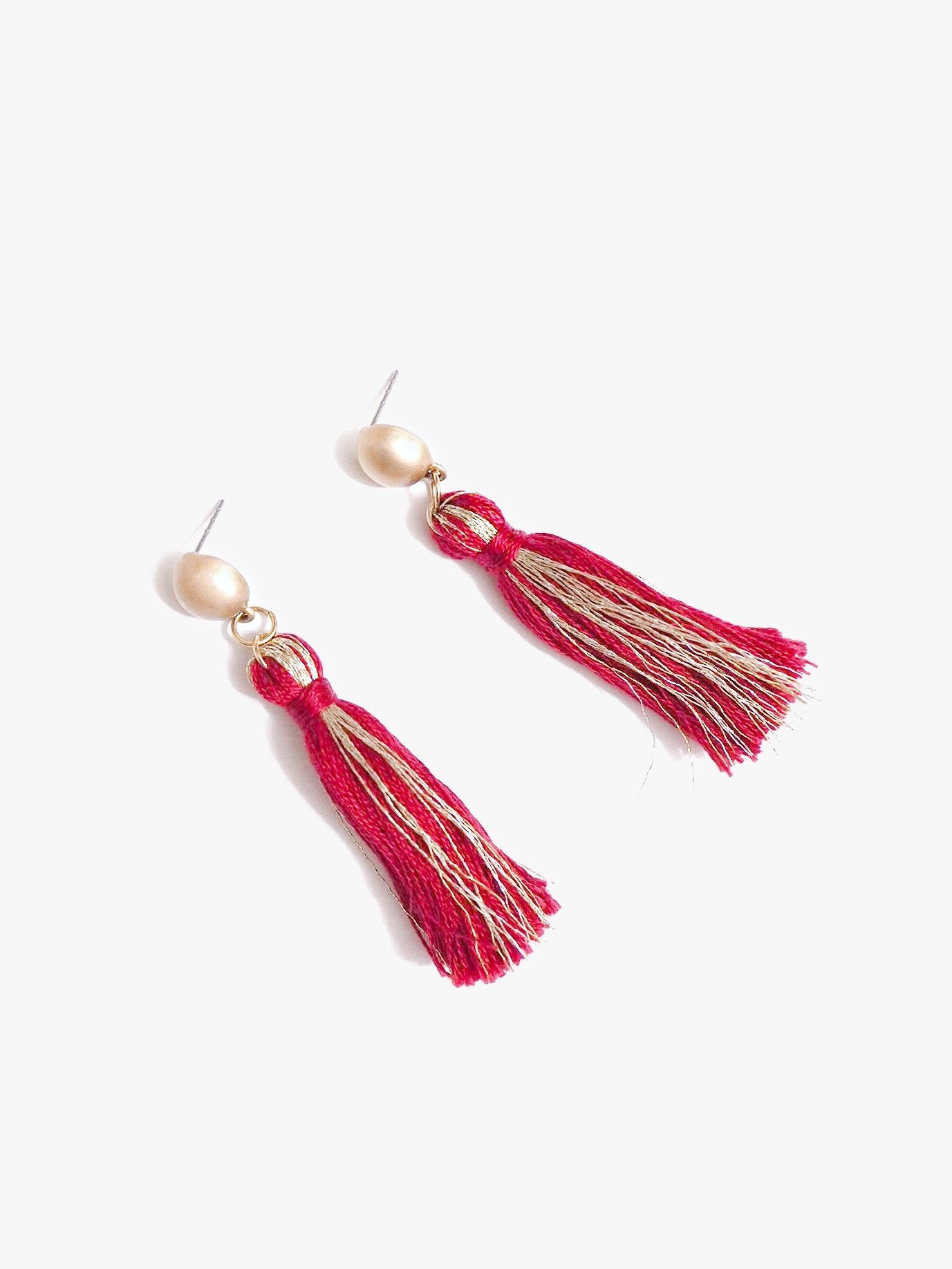 Red Wine Pom Pom Earrings - Nariss by Narissara