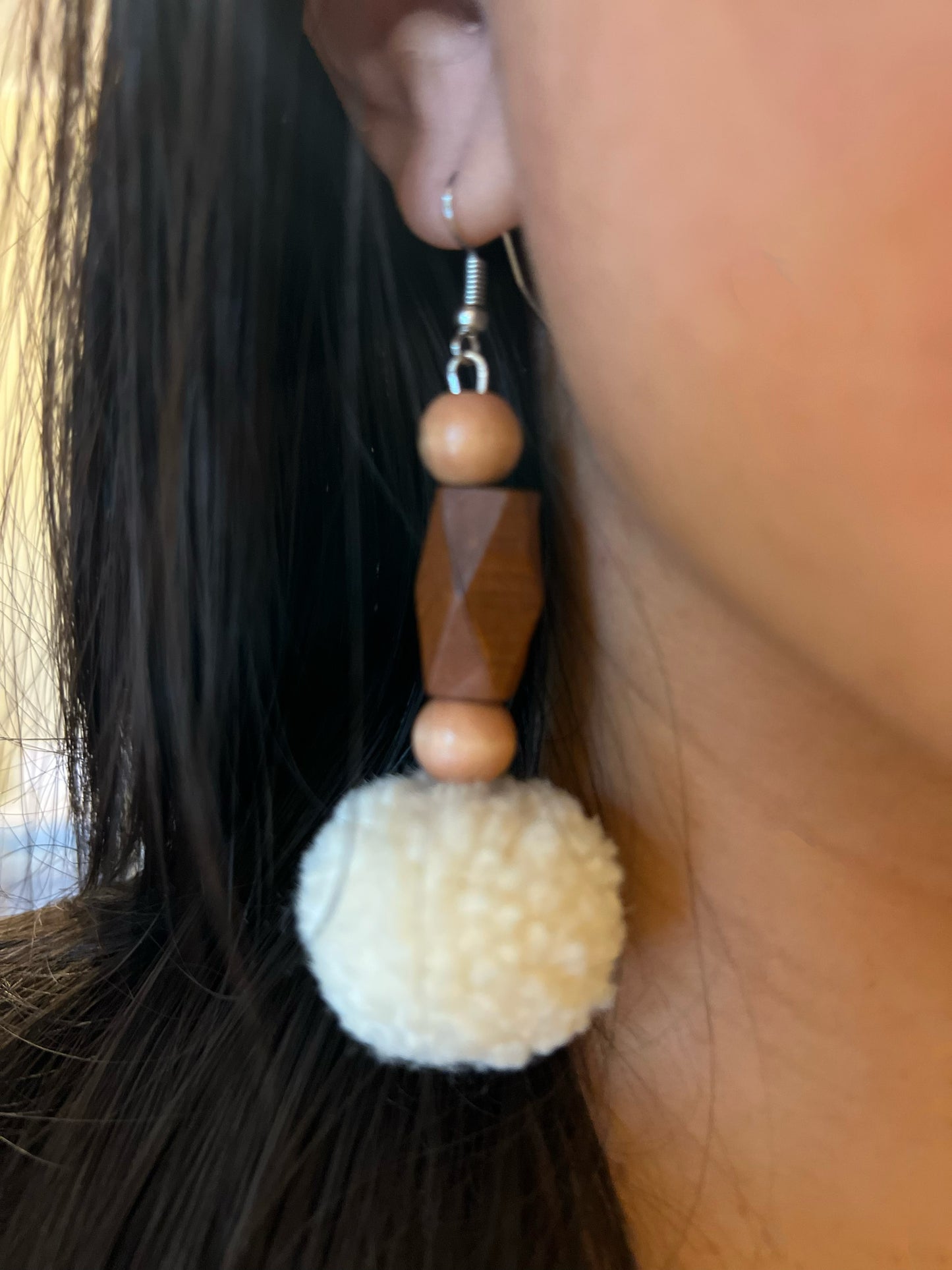 Wooden Pom Pom Earrings