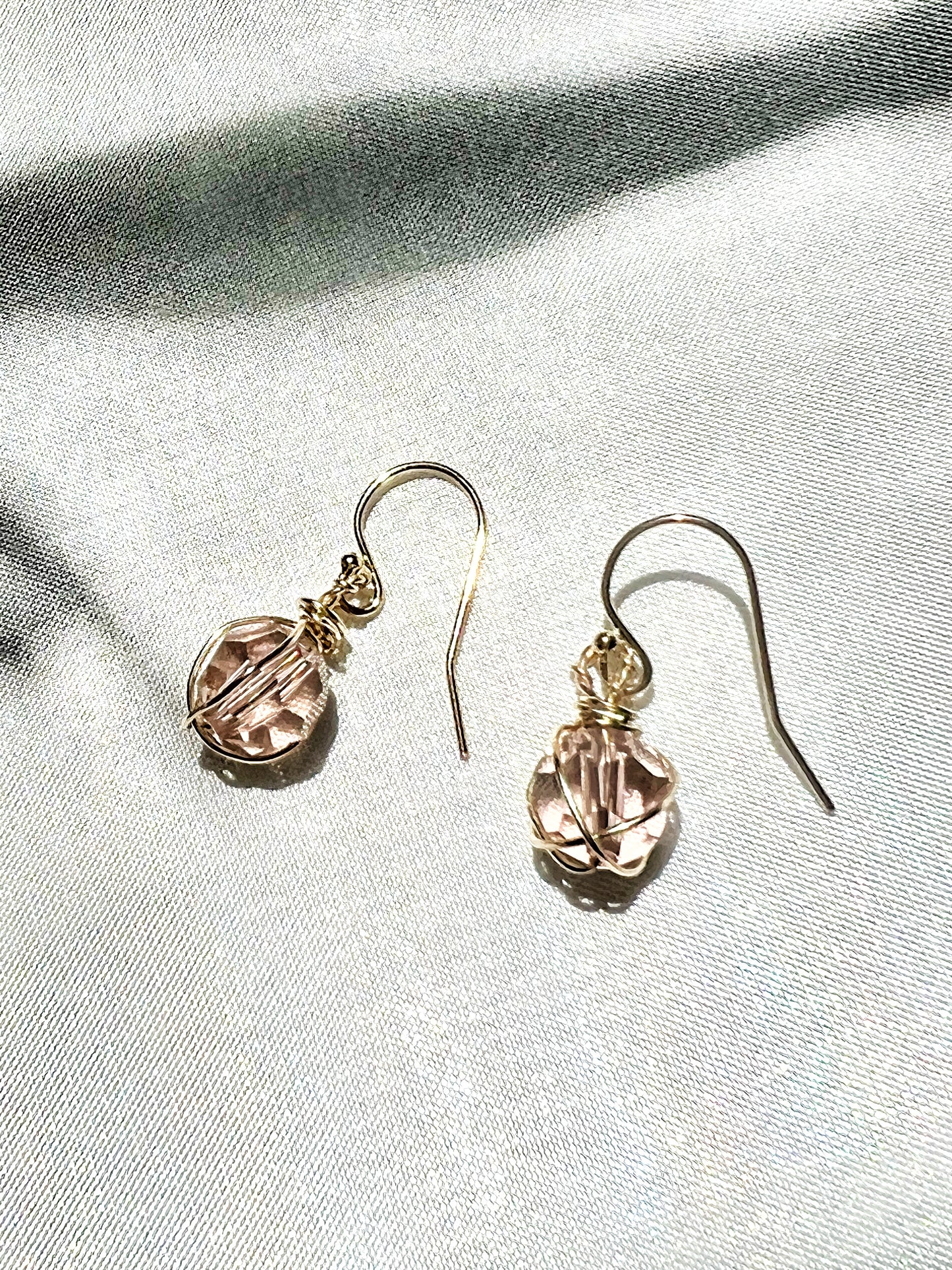 Rose Pink Crystal Wire Wrapped 14k-Gold Filled Earrings