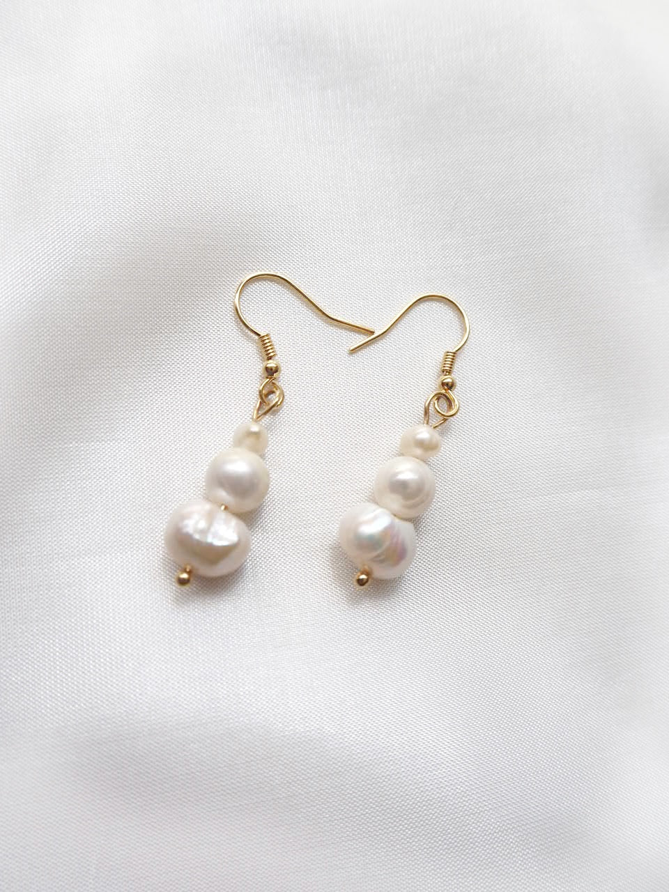 Natural Fresh Water Pearl Stacked Gold Plated Dangle Earrings