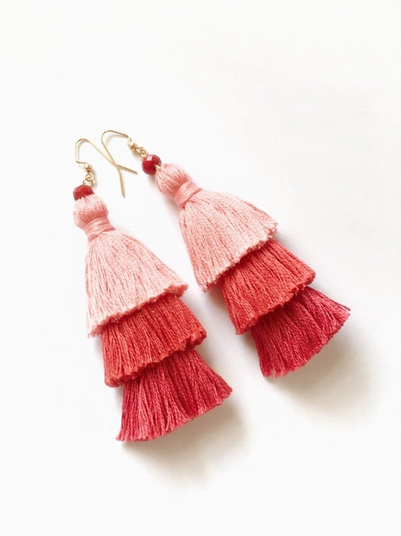 Orange Brick Ombre Stacked Tassel Earrings