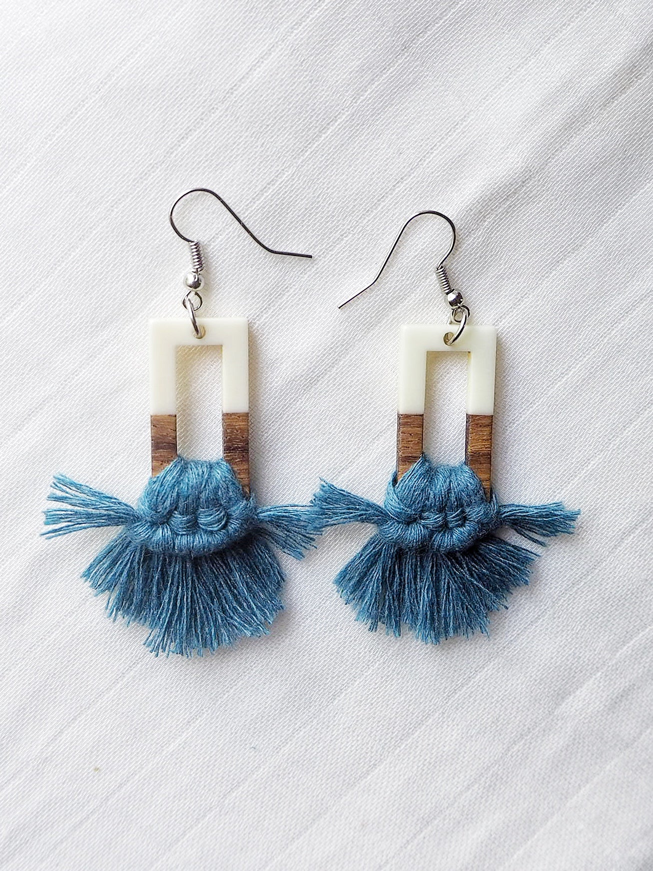 Blue Jeans Macrame Wood Earrings