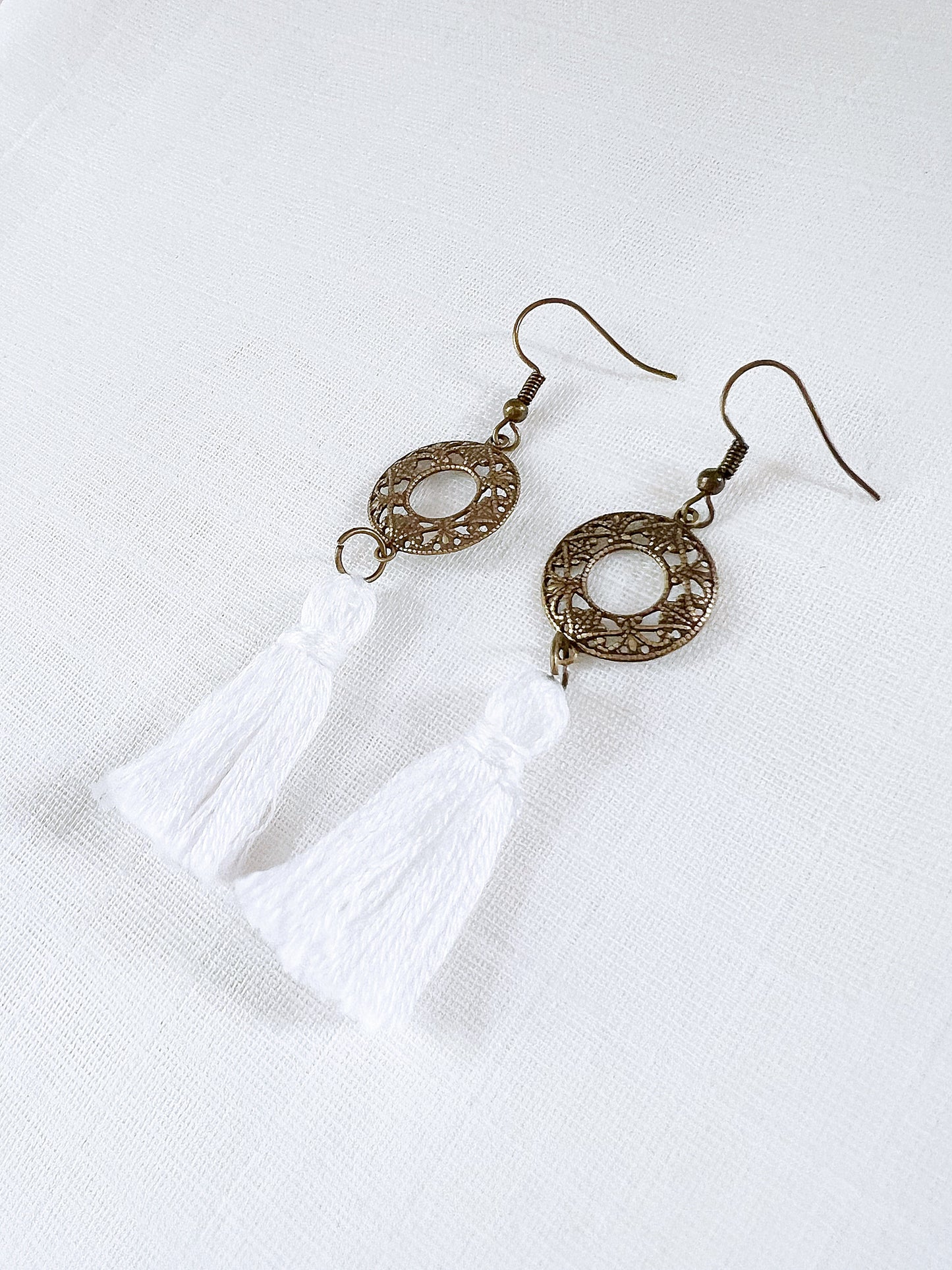 White Tassel Boho Earrings