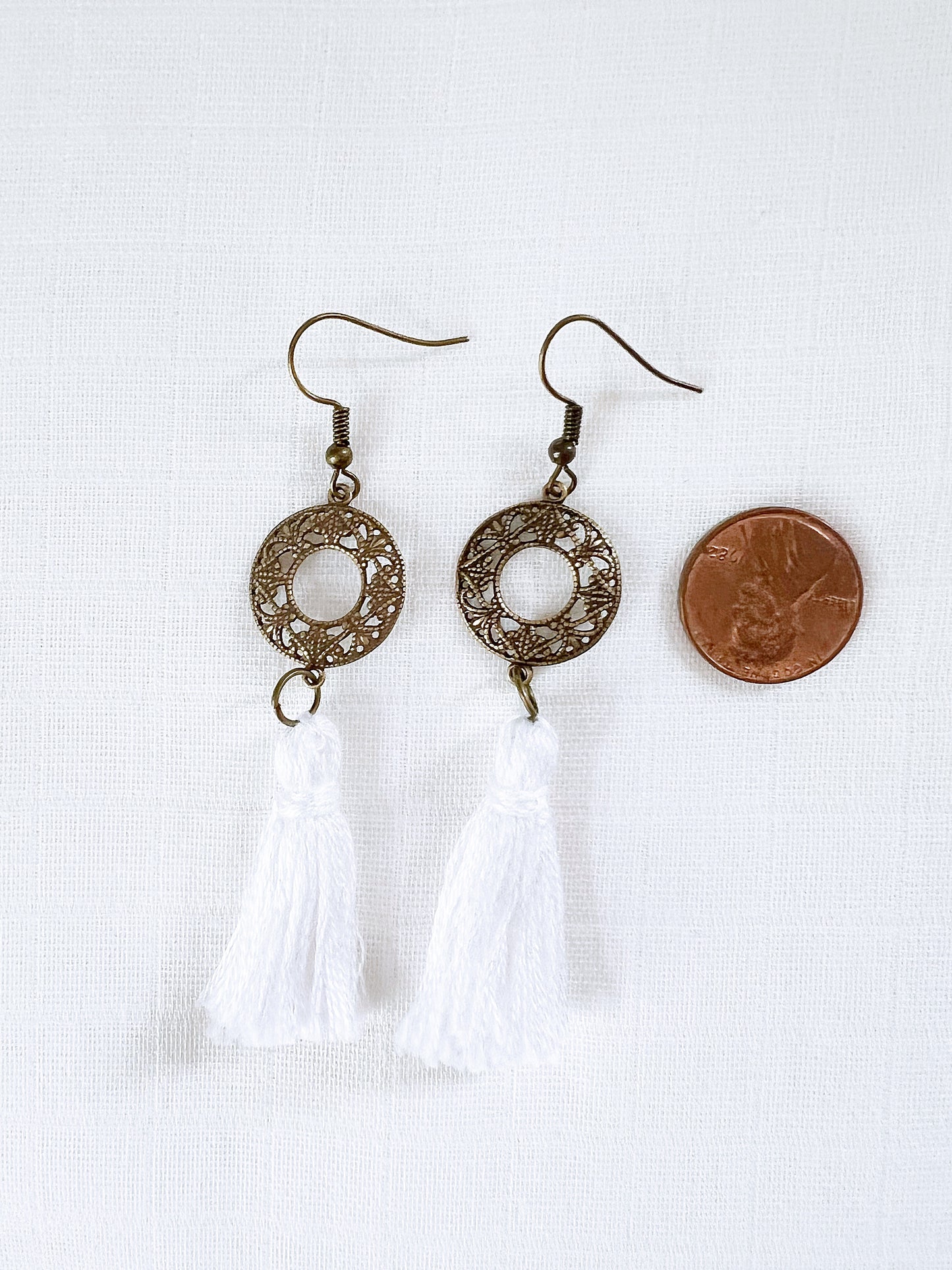 White Tassel Boho Earrings