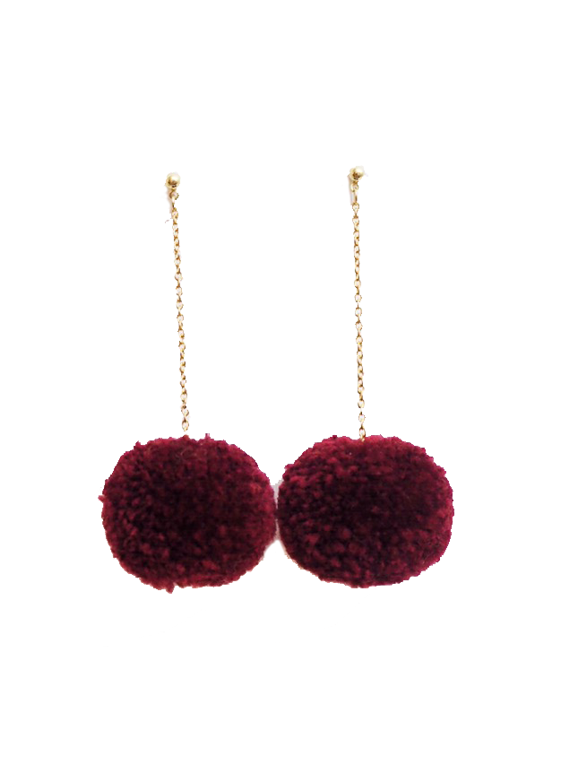 Red Wine Pom Pom Earrings - Nariss by Narissara