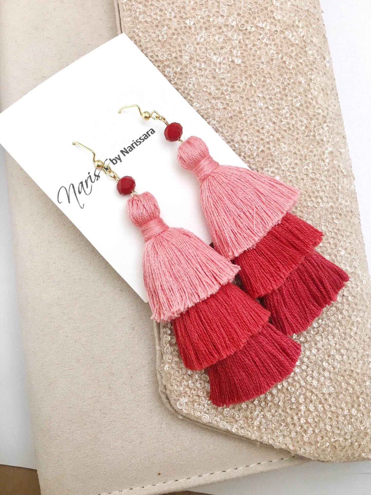 Red Wine Pom Pom Earrings - Nariss by Narissara