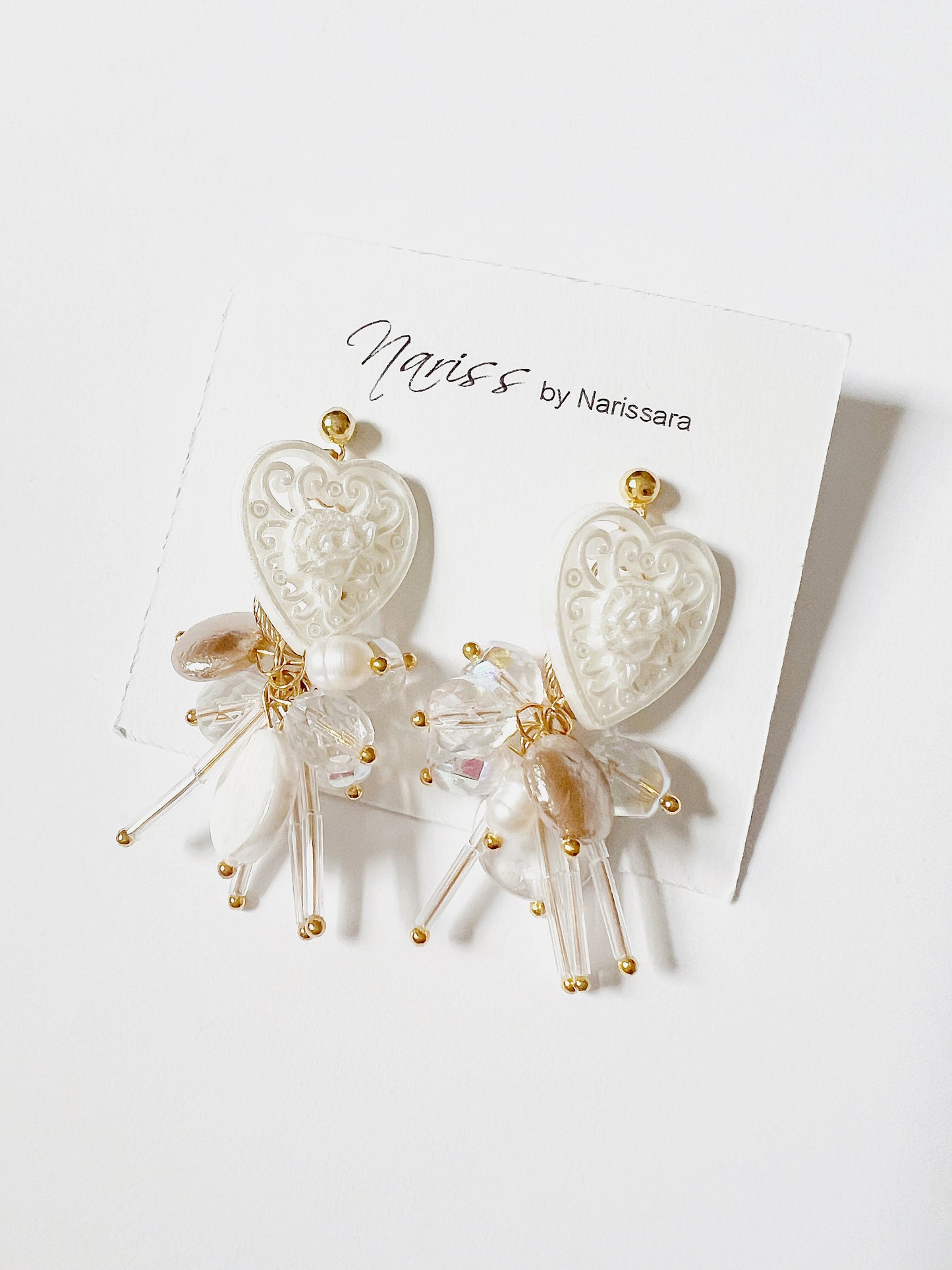 White Heart Bead Earrings