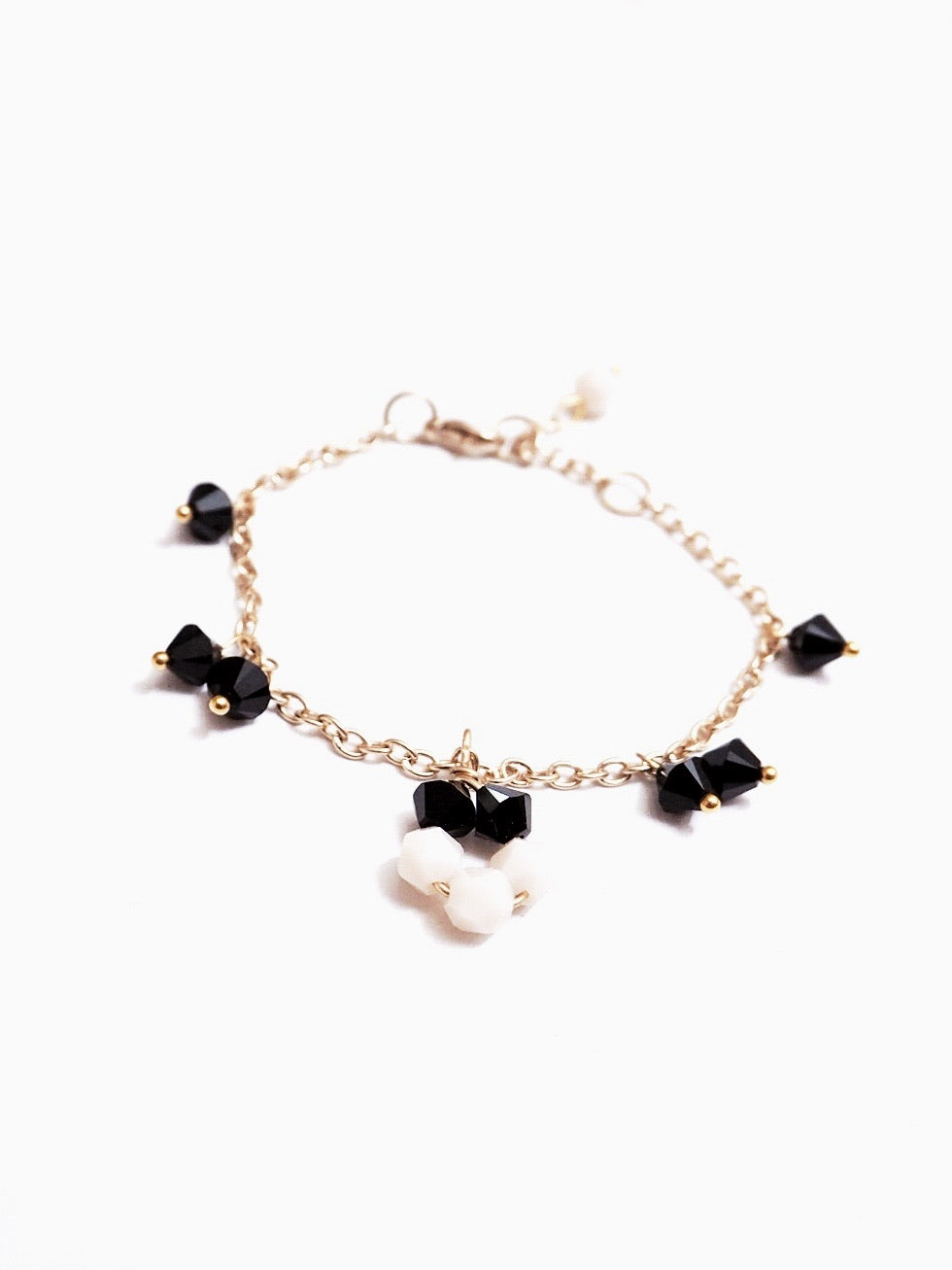 Black Jade Swarovski Charm Gold Link Bracelet