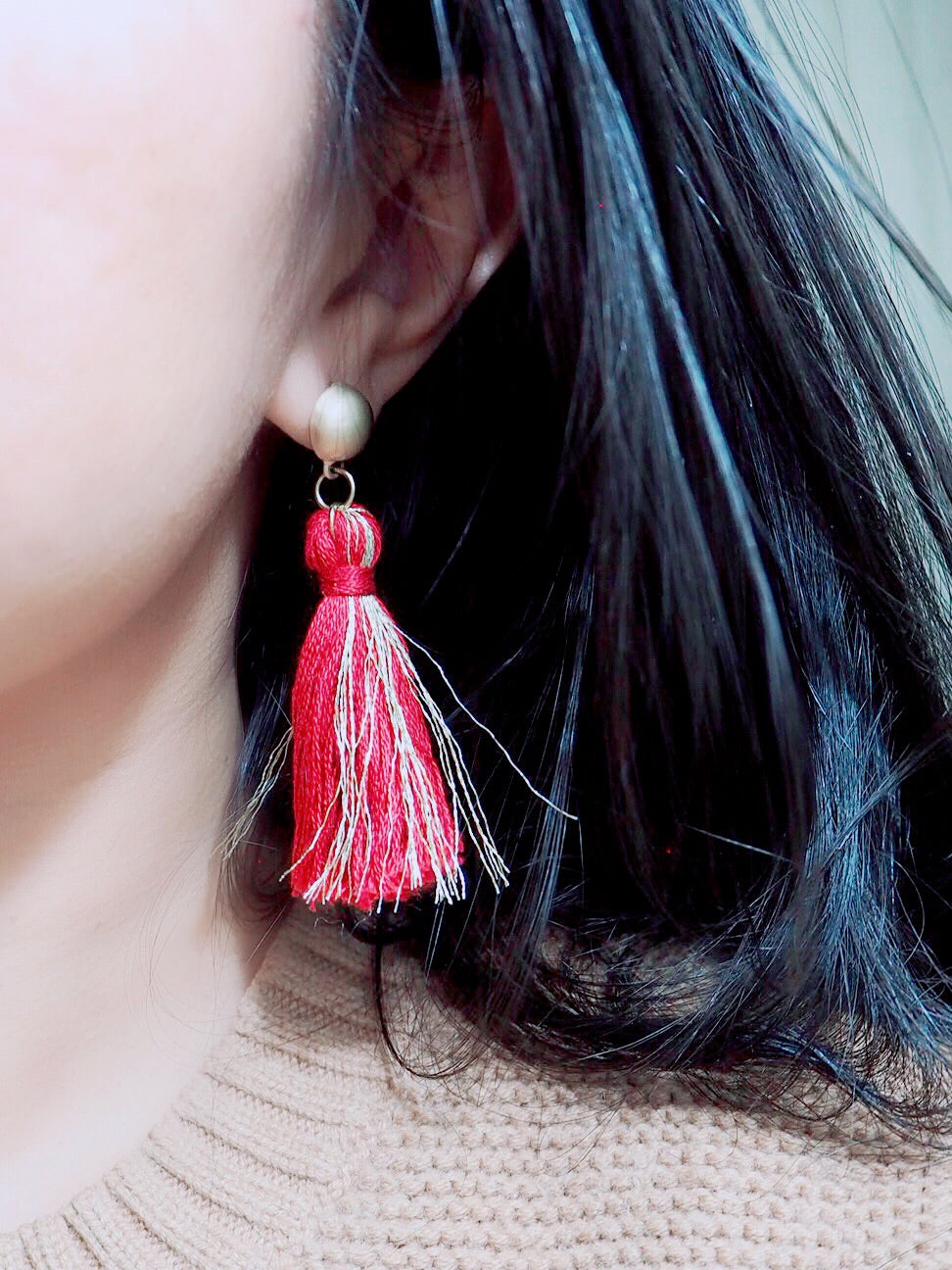 Red Wine Pom Pom Earrings - Nariss by Narissara