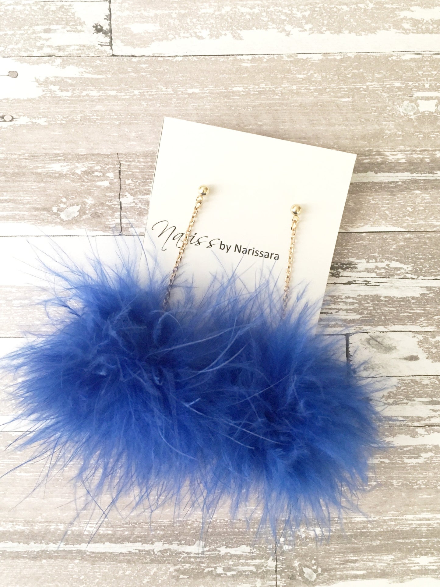 Royal_Blue_Fur_Fluffy_BOA_Gold_Chain_Earrings