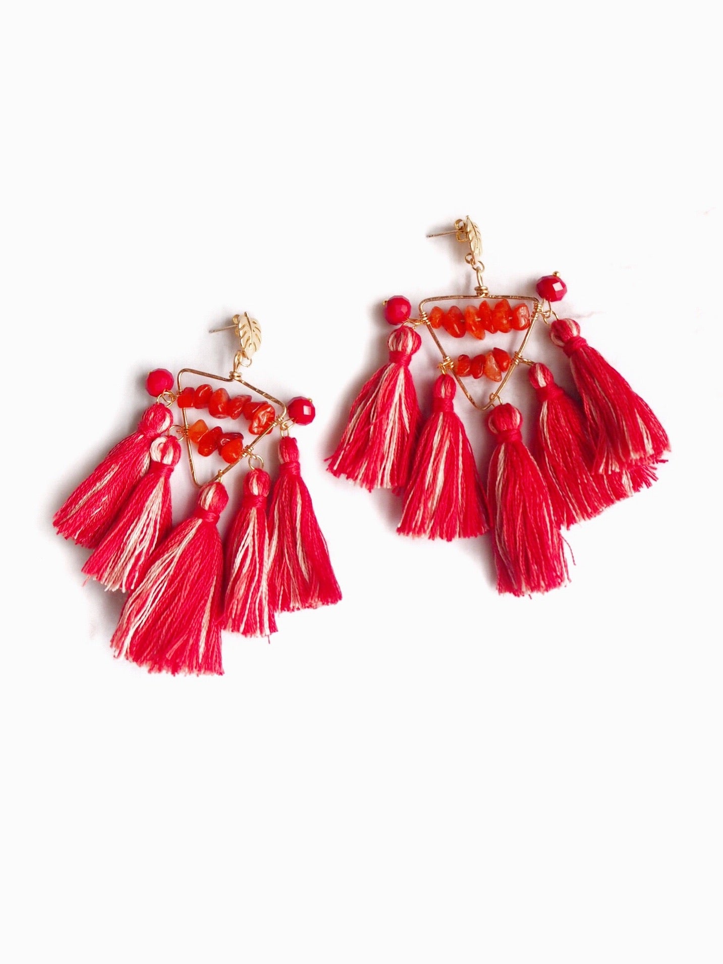 Leaf Orange Tassel Statement Earrings