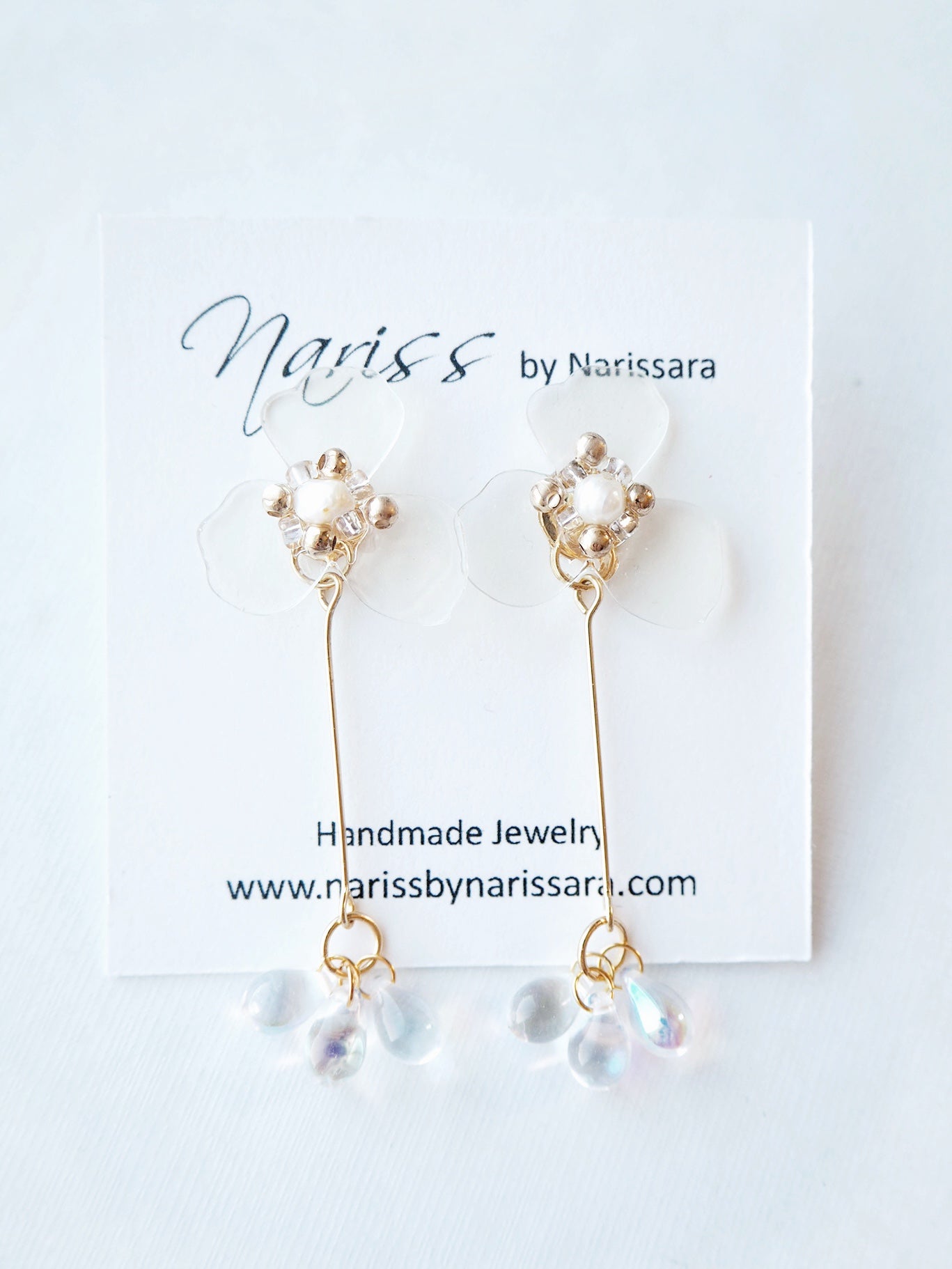 Flower_Clear_Resin_Gold_Long_Earrings