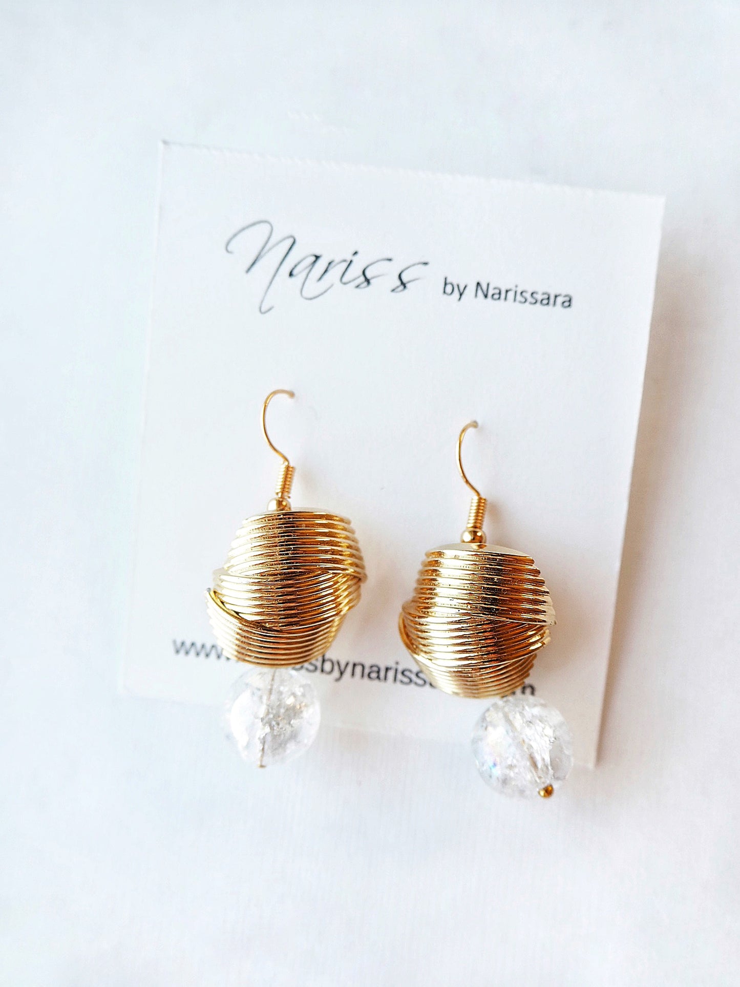 Gold Button Dangle Bead Earrings