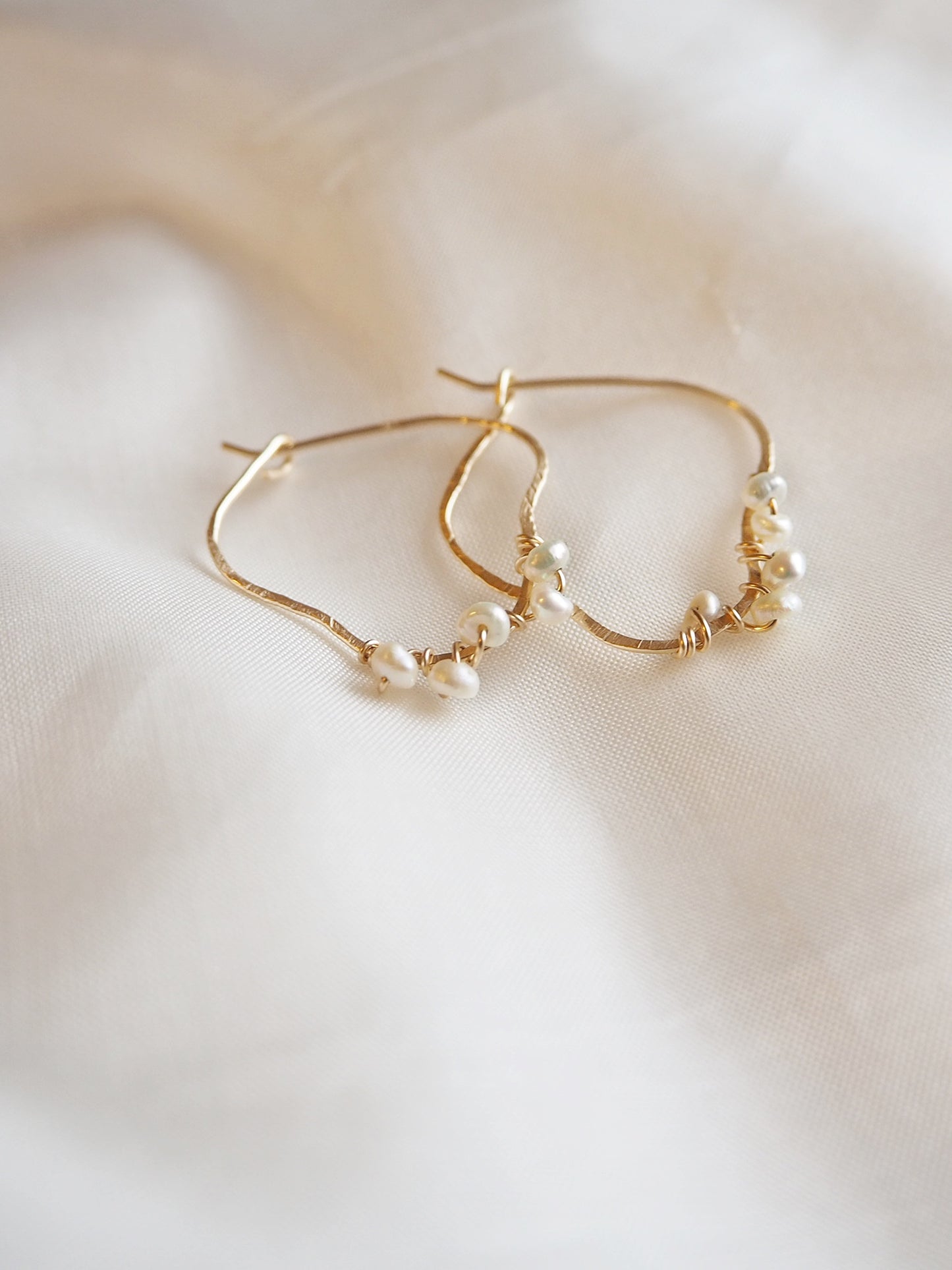 Imperfection Wire Pearl Hoop 14K Gold Filled Earring