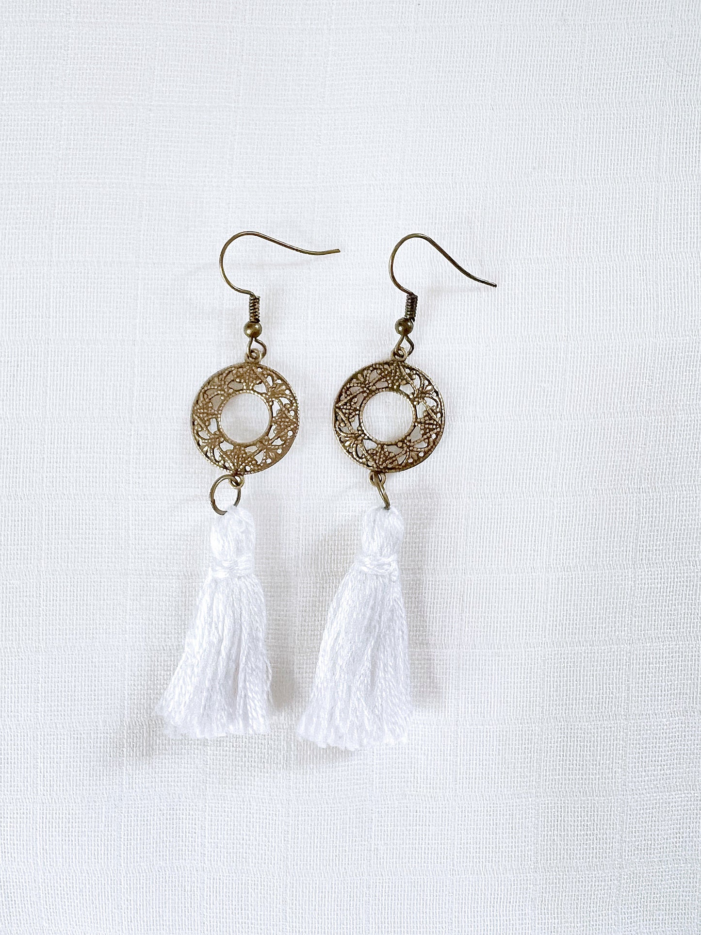 White Tassel Boho Earrings