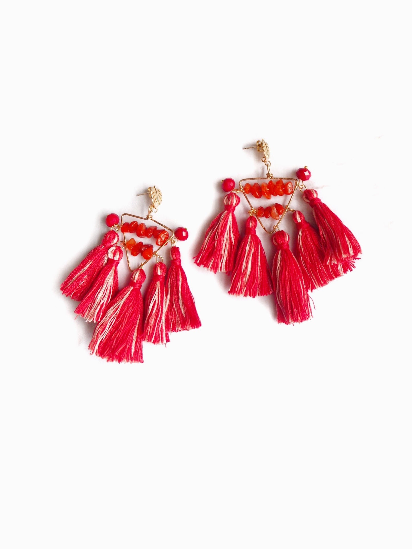 Leaf Orange Tassel Statement Earrings