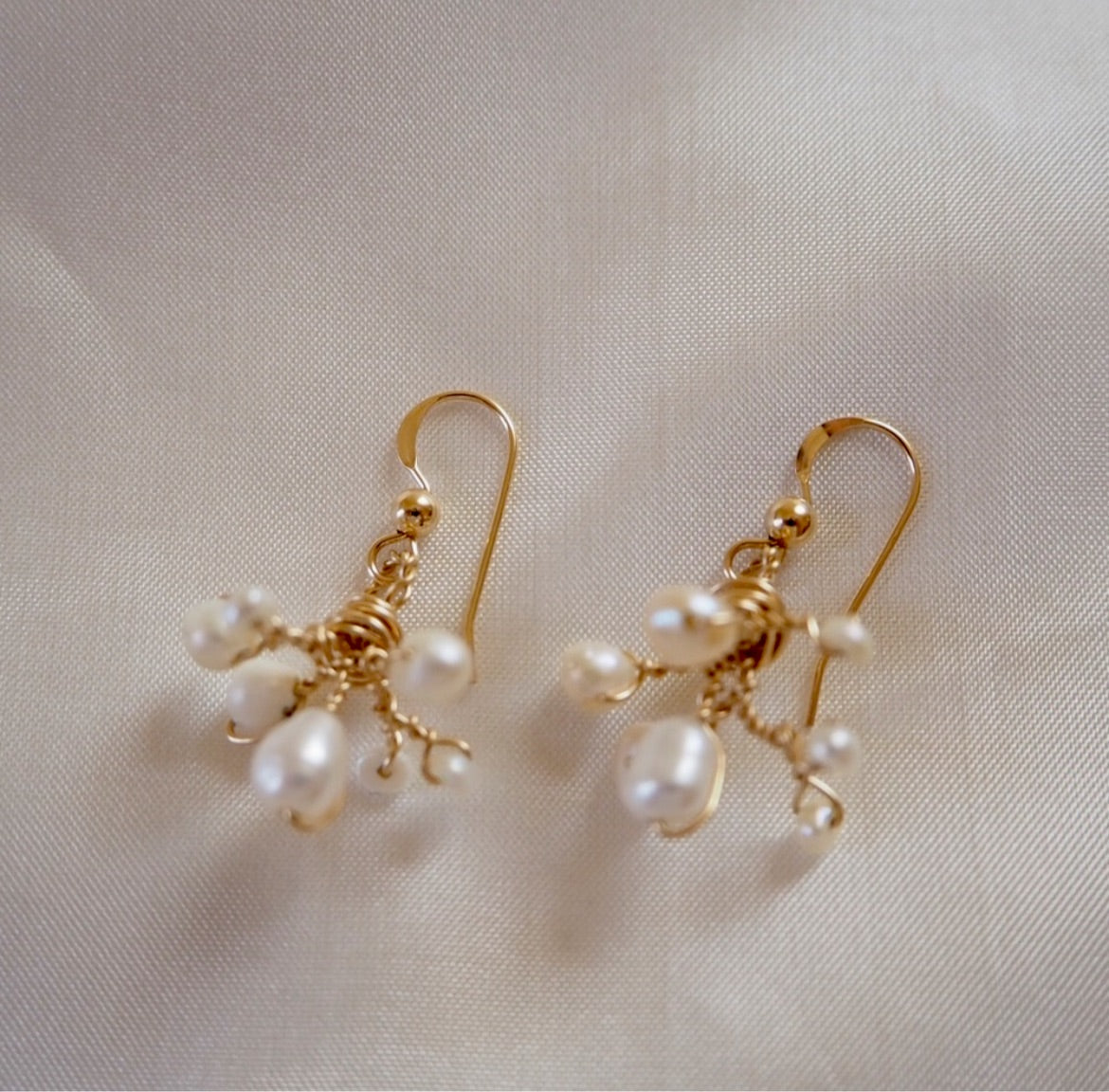 14K Gold Filled Freshwater Pearls Branches Wire Earrings
