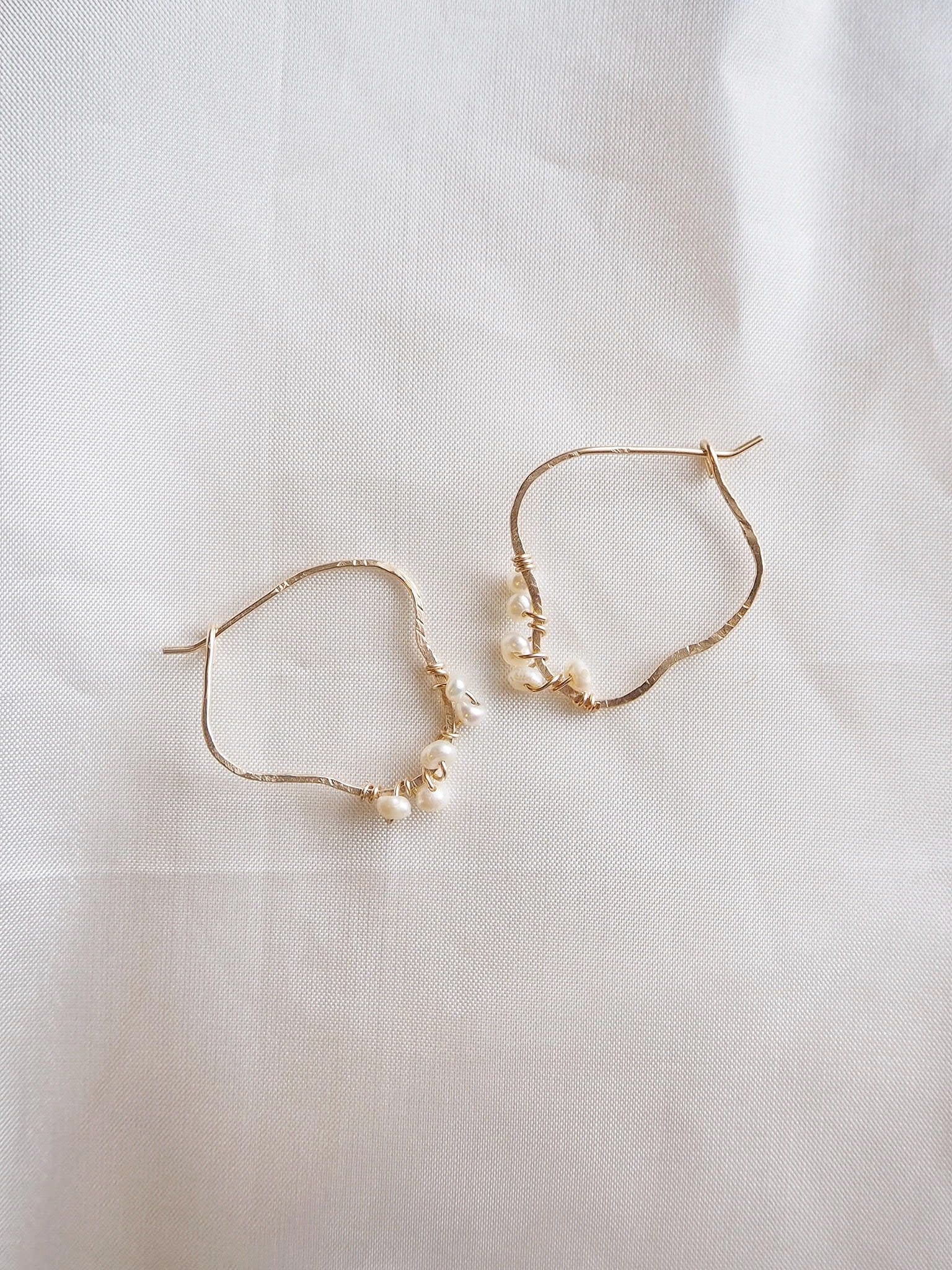 Imperfection Wire Pearl Hoop 14K Gold Filled Earring