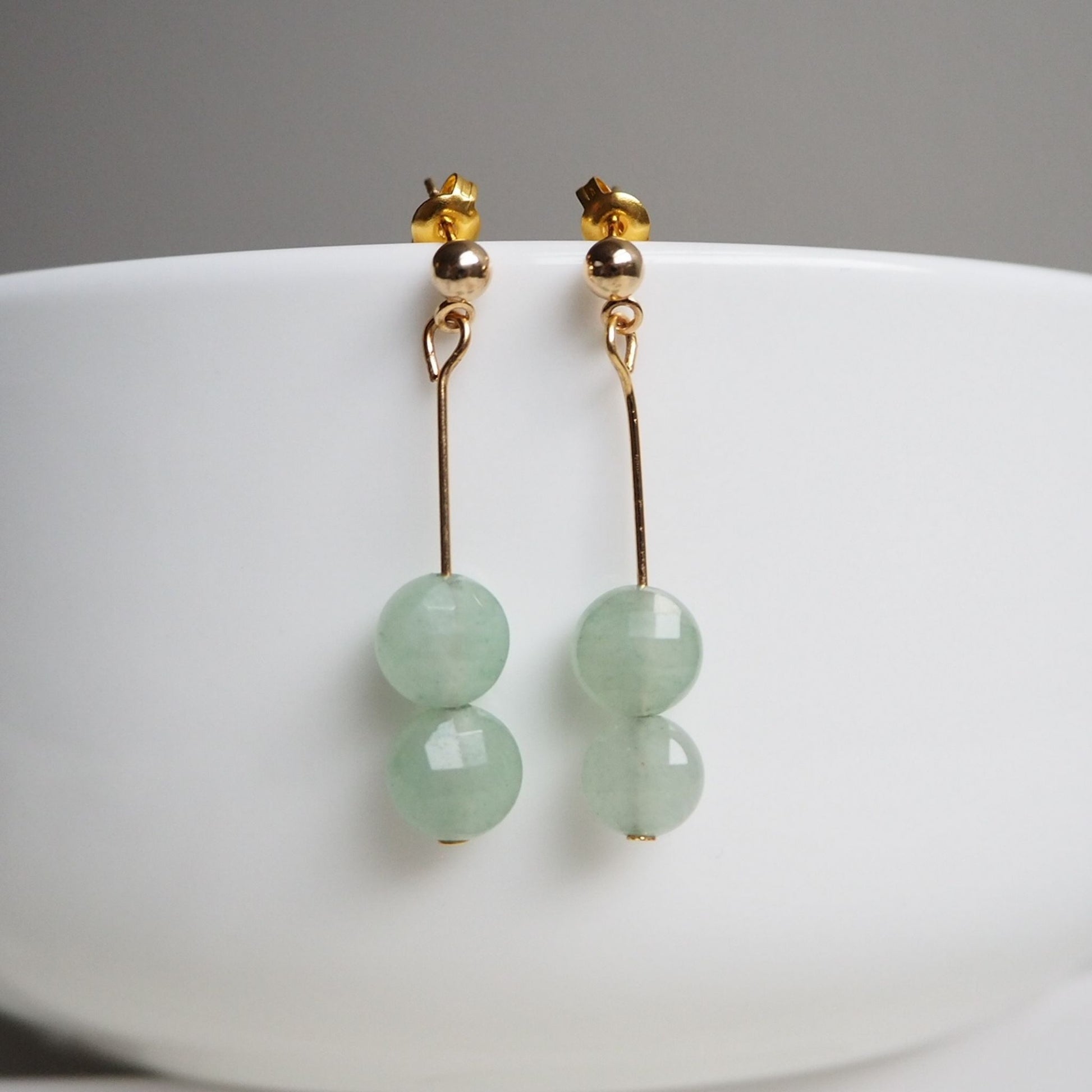 Green Aventurine Stone Stacked Gold Drop Earrings