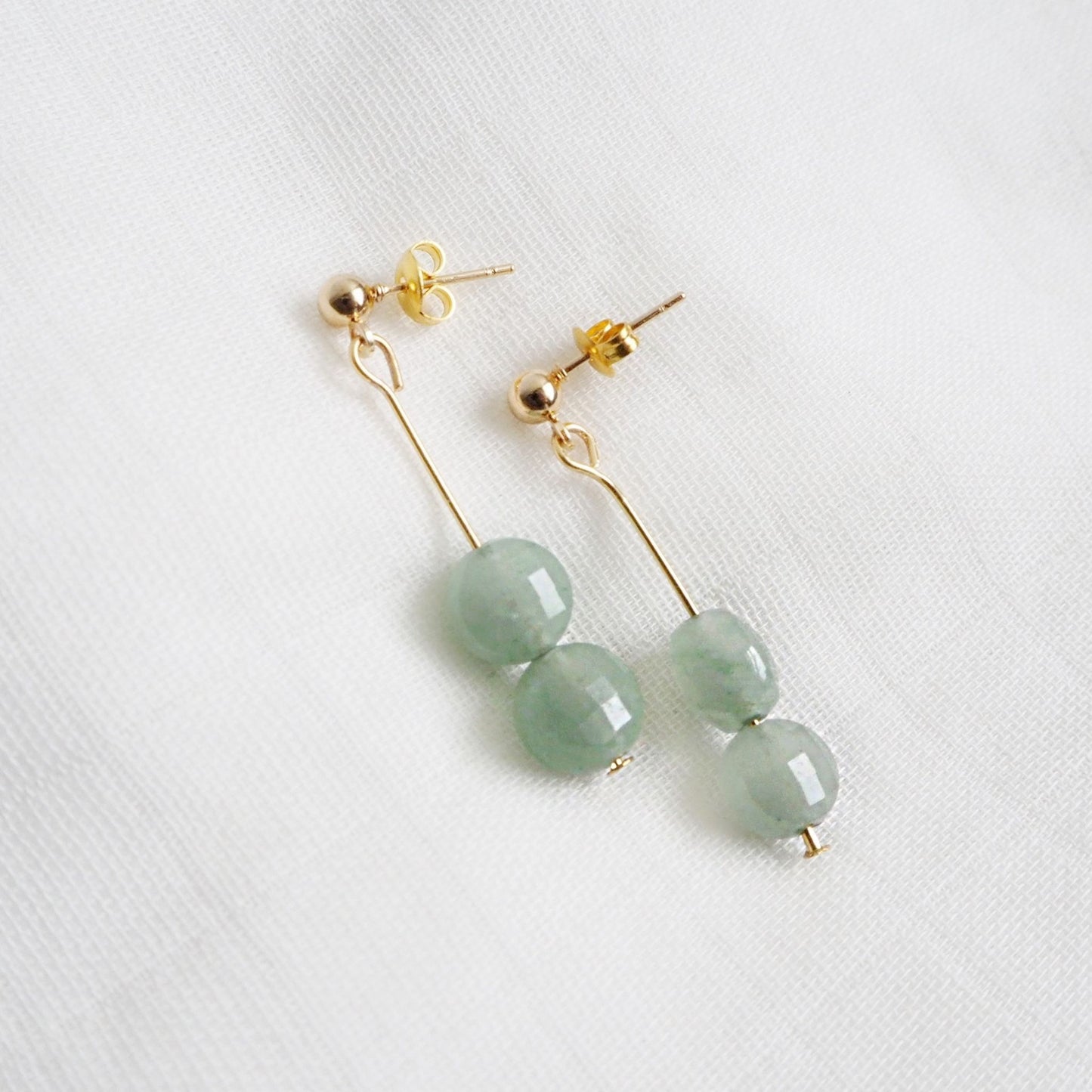 Green Aventurine Stone Stacked Gold Drop Earrings