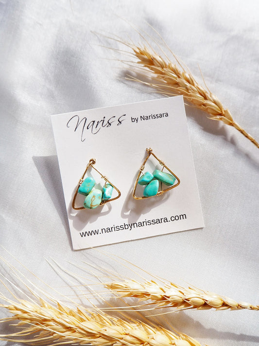 Green Howlite Stone Triangle Earrings