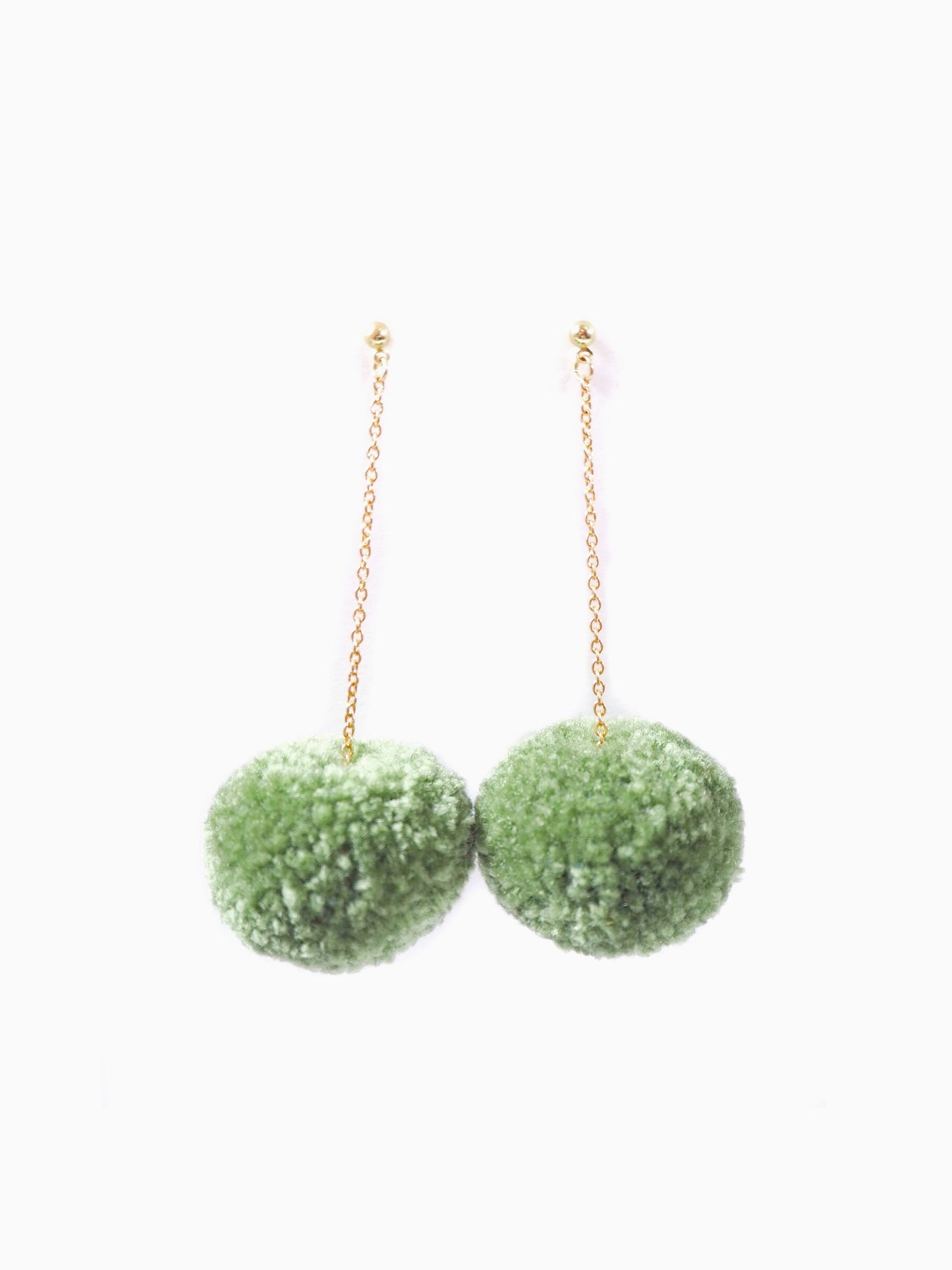 Olive_Green_Long_Pom_Pom_Earrings