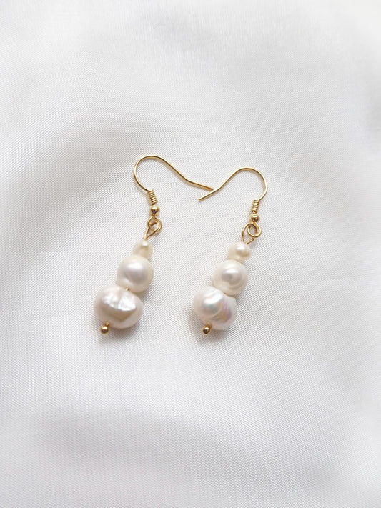 Natural Fresh Water Pearl Stacked Gold Plated Dangle Earrings