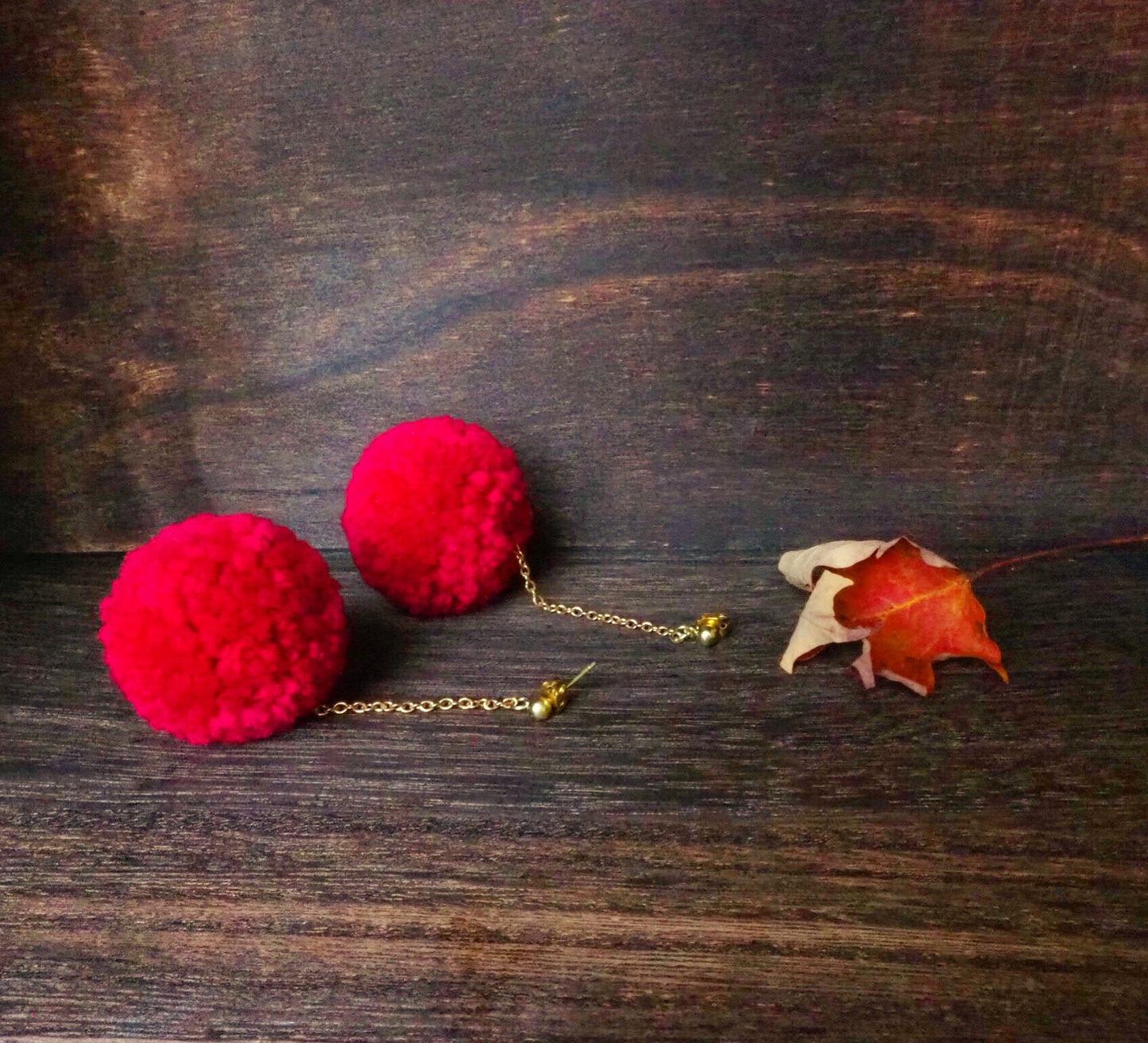 Red Wine Pom Pom Earrings - Nariss by Narissara