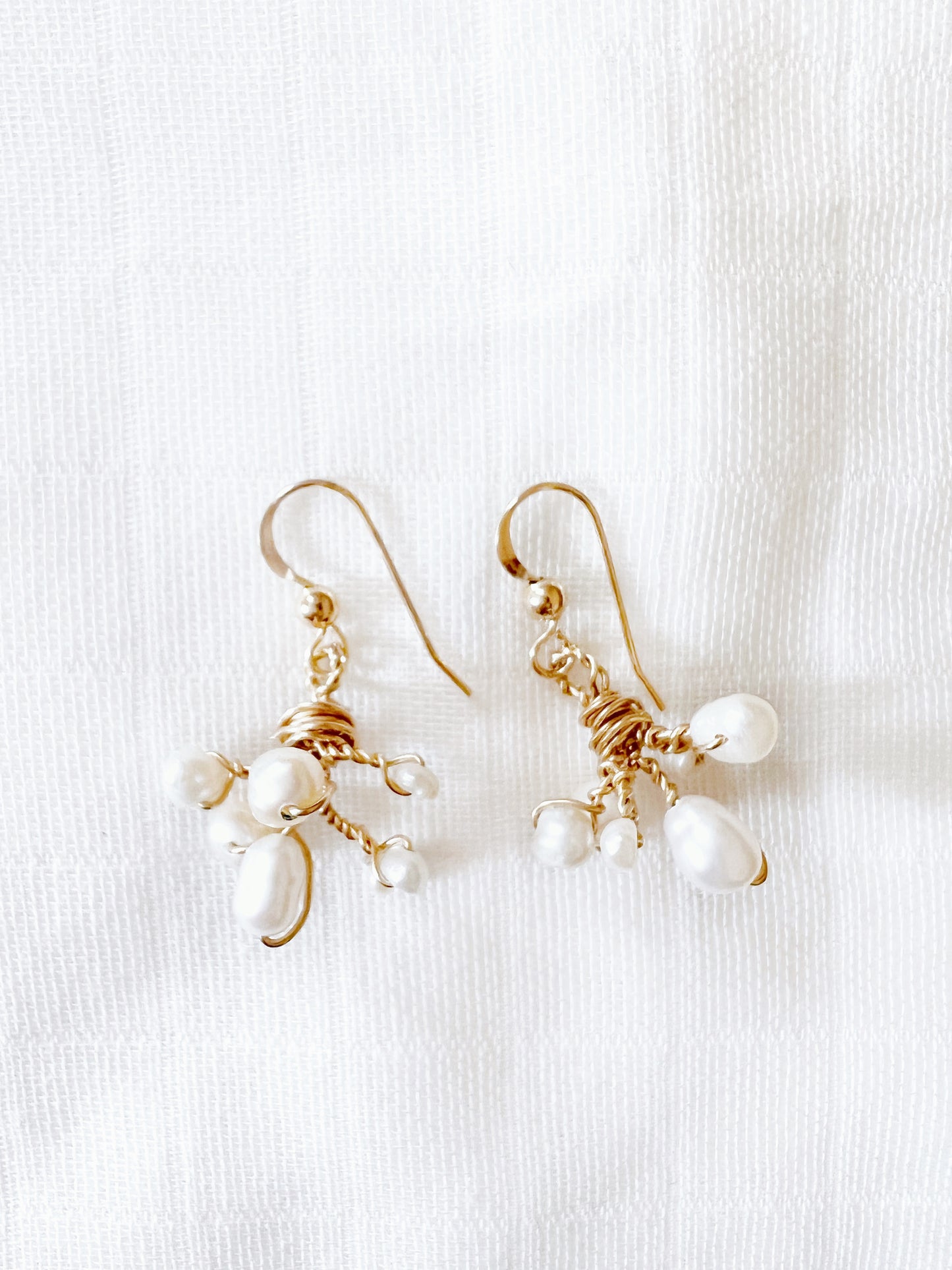 14K Gold Filled Freshwater Pearls Branches Wire Earrings
