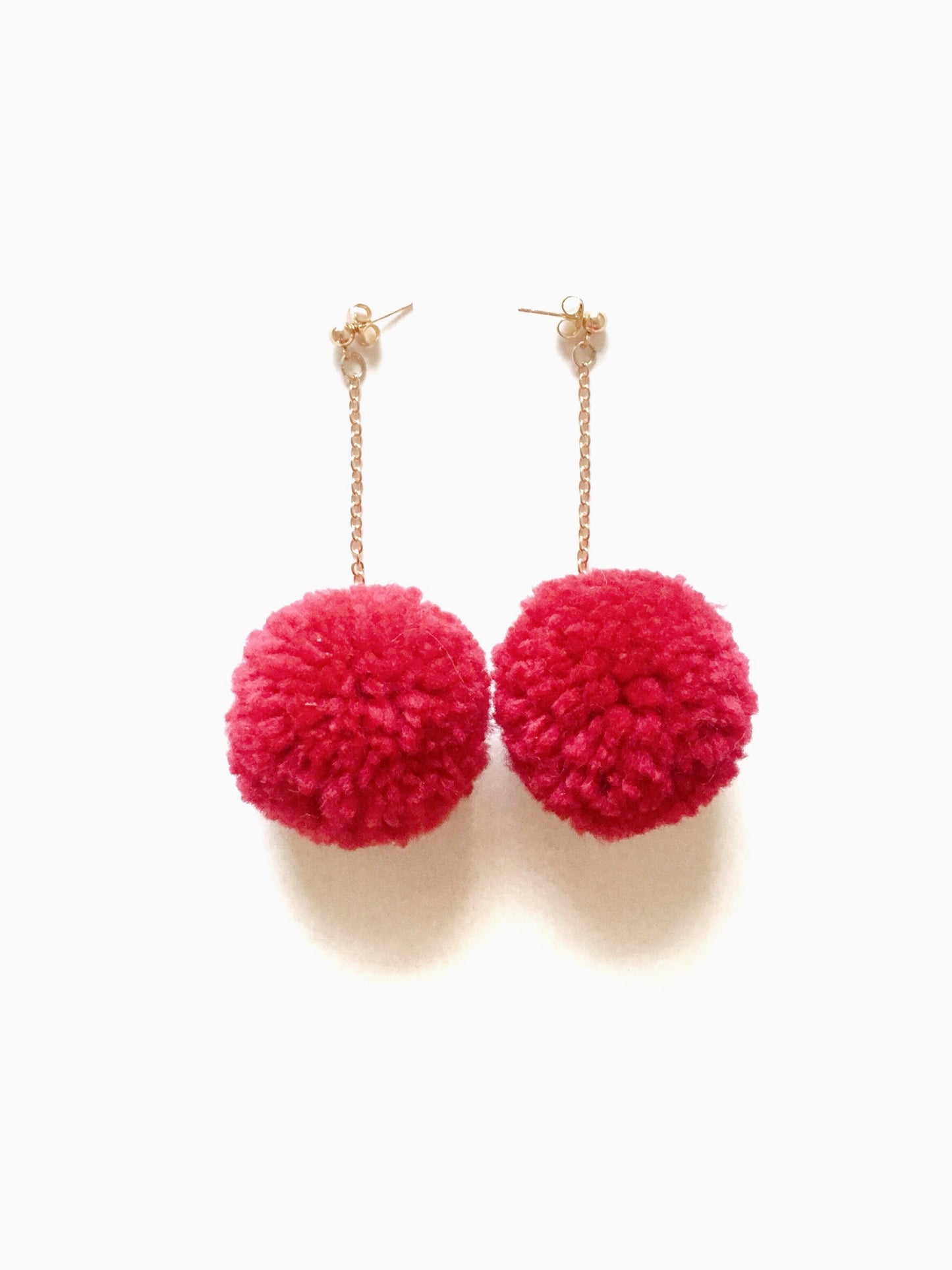 Red Cherry Pom Pom Earrings