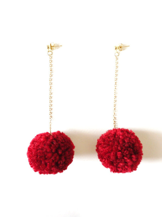Red Wine Pom Pom Earrings - Nariss by Narissara
