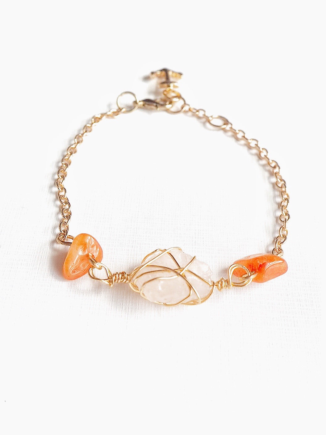 Raw Rose Quartz Orange Stone Link Bracelet