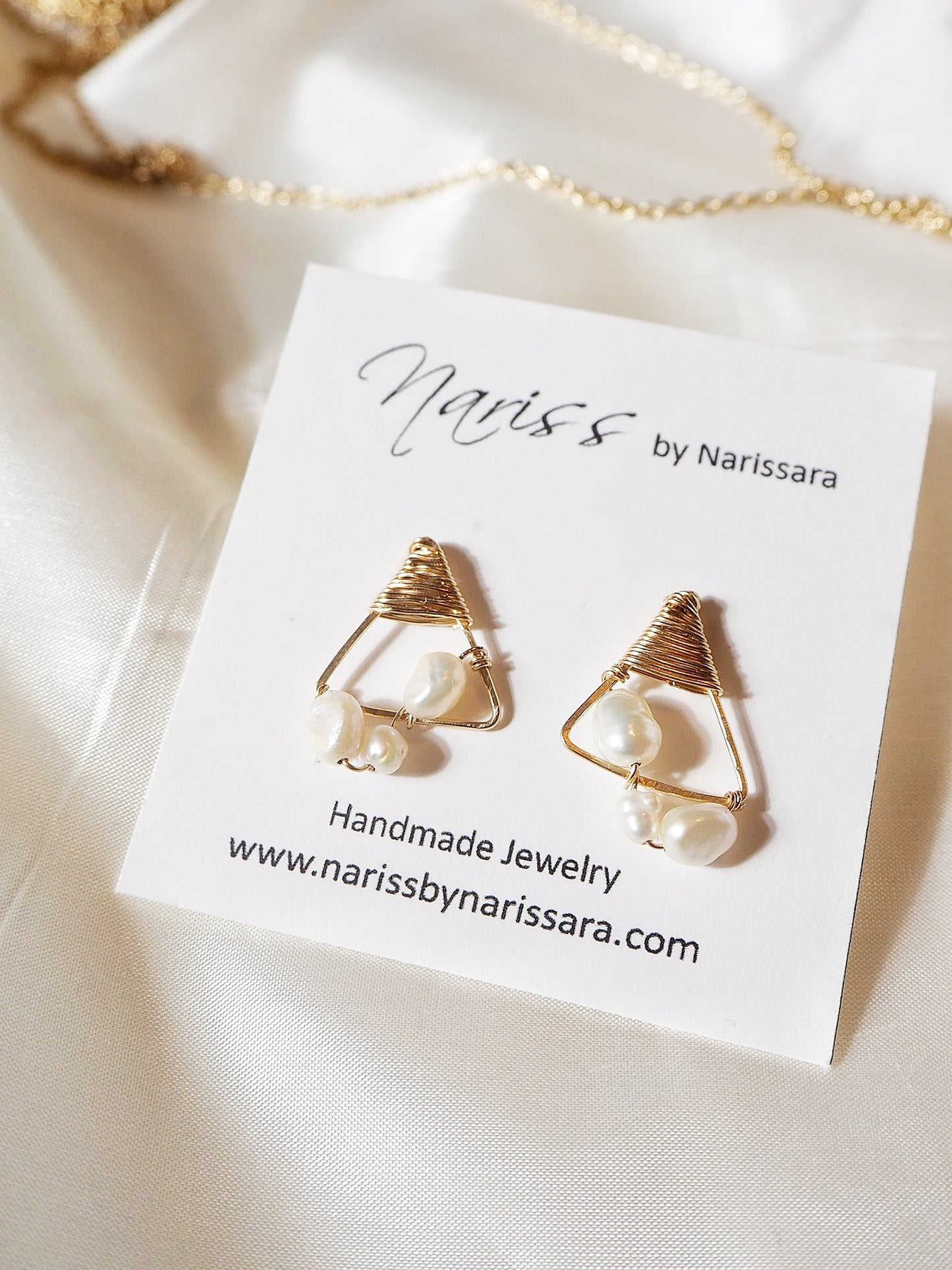 Triangle 14K Gold Filled Wire Freshwater Pearls Stud Earrings