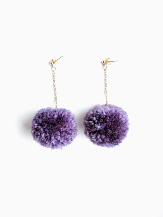 Dusty Purple Pom Pom Earrings