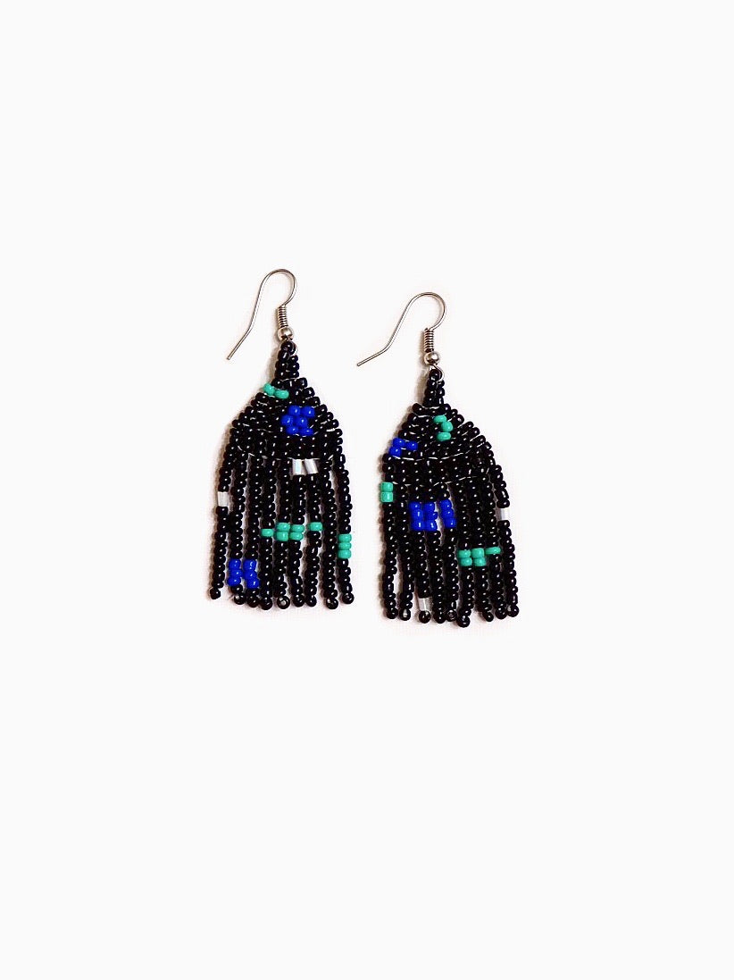 Boho_Black_Blue_Green_Seed_Beaded_Silver_Earrings