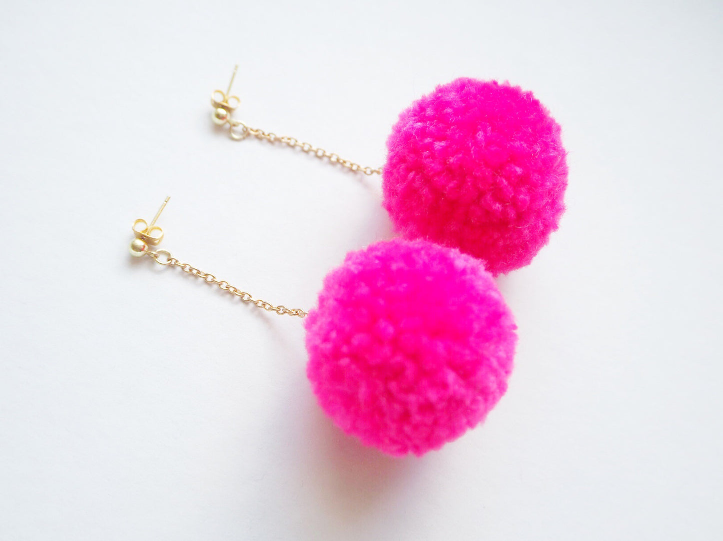 Hot_Pink_Pom_Pom_Gold_Chain_Earrings - Nariss by Narissara